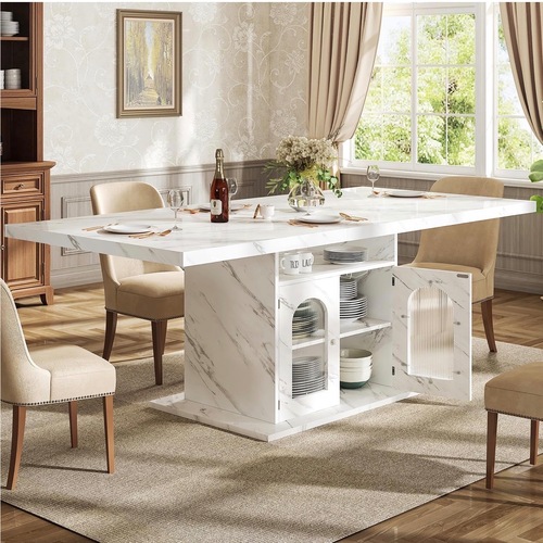 Used Amazon White Wood Dining Table for sale on AptDeco