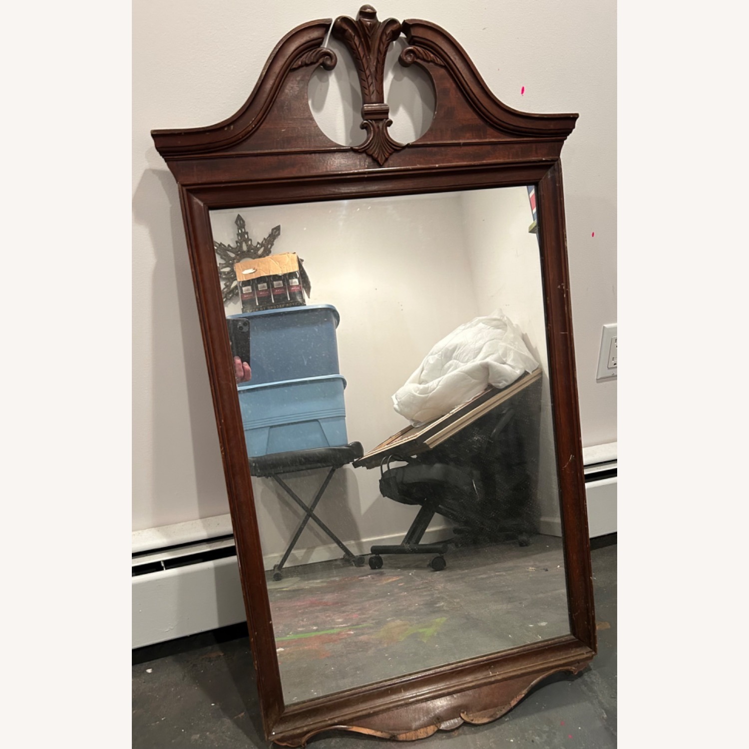 Antique Vintage Carved Wood Wall Mirror - image-1