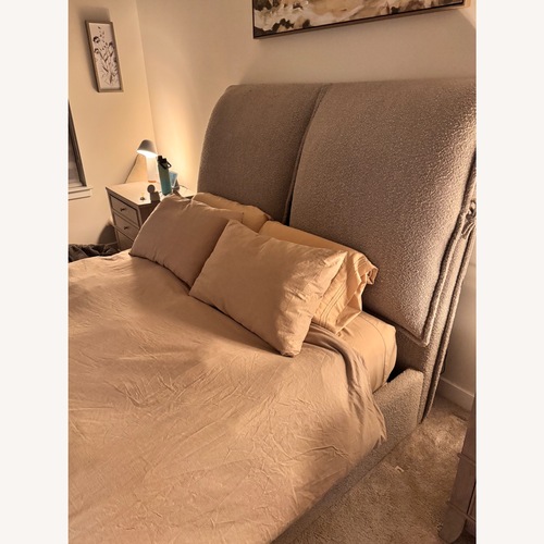 Used Value City Light Gray Boucle Queen Bed for sale on AptDeco