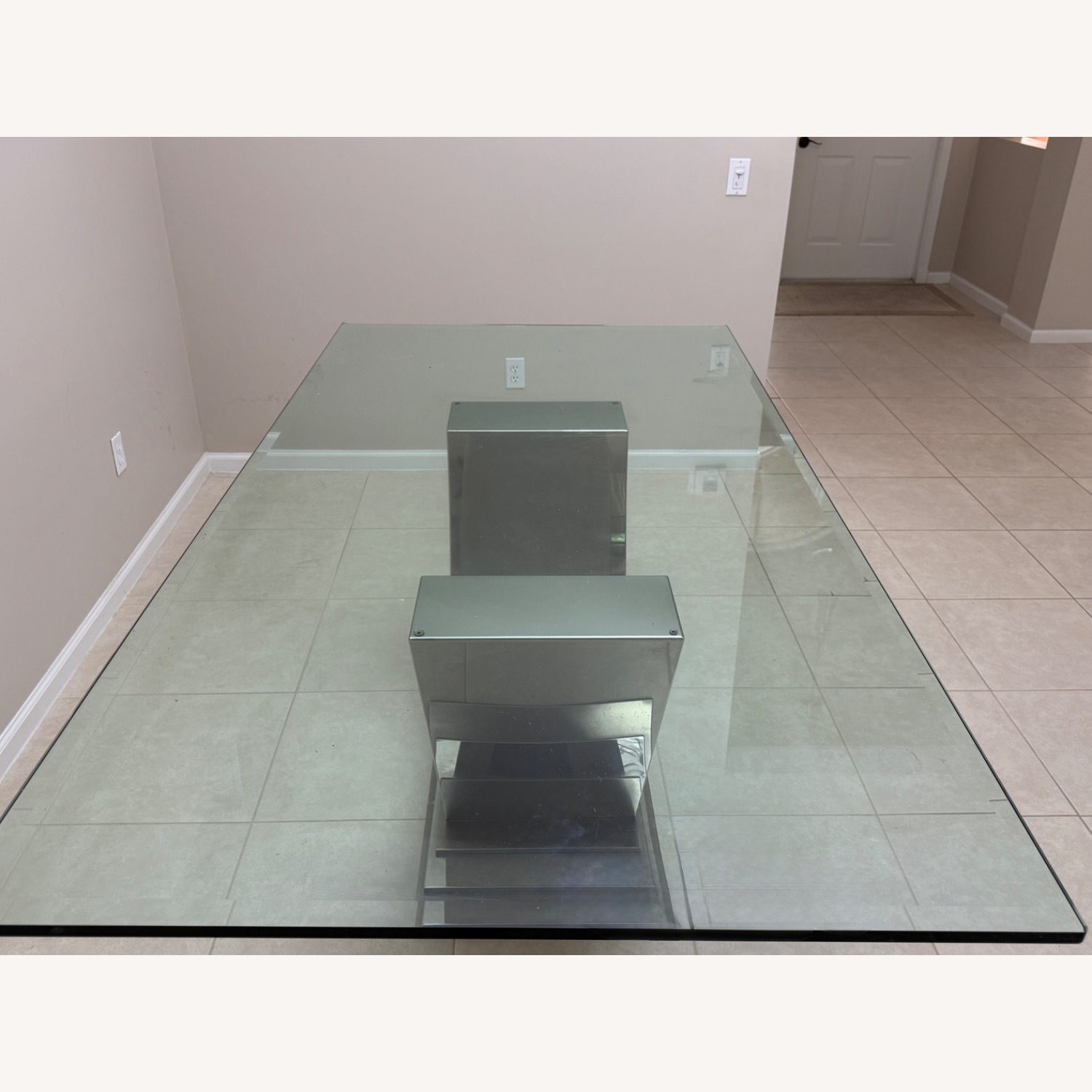 Glass Dining Table with Chrome Pedestal - image-4