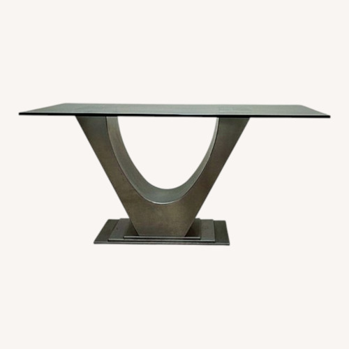 Used Glass Dining Table with Chrome Pedestal for sale on AptDeco