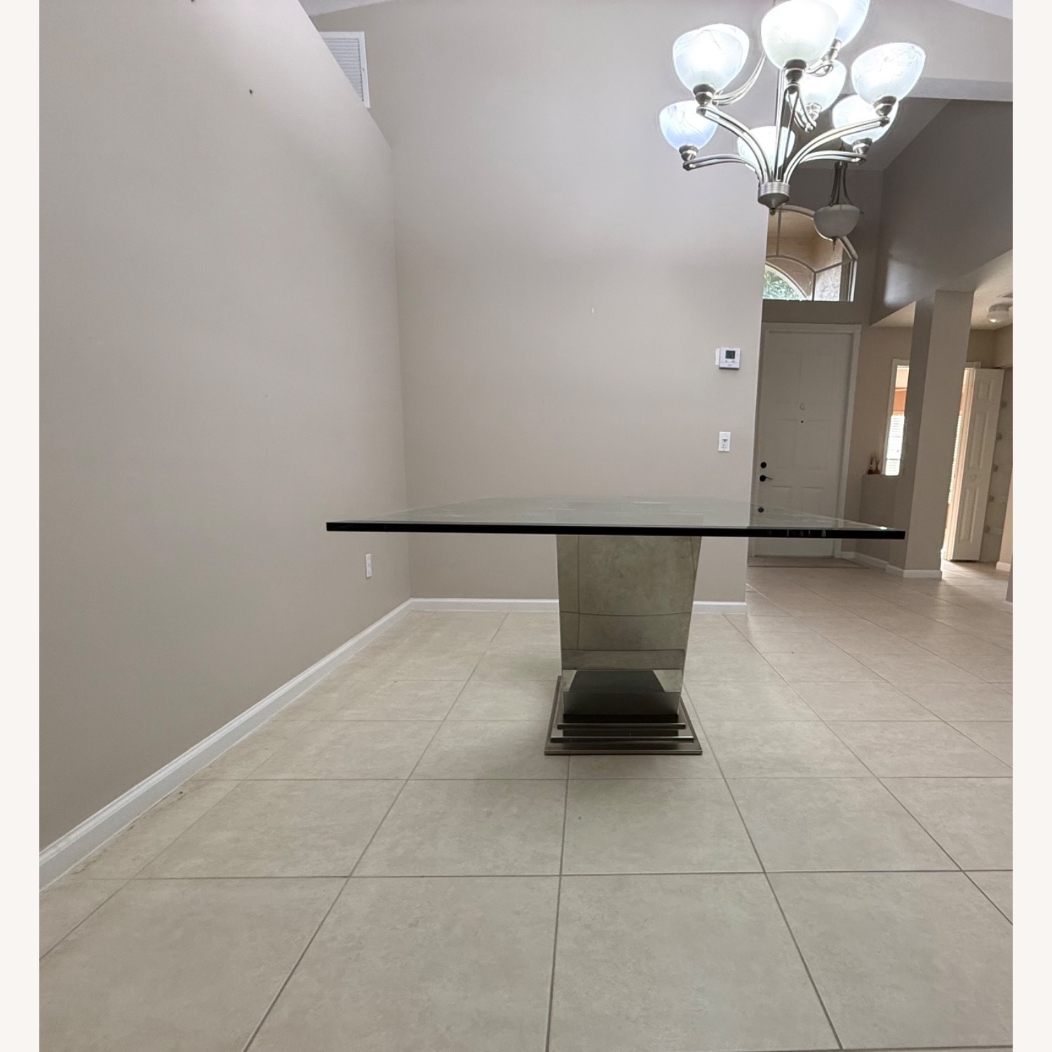 Glass Dining Table with Chrome Pedestal - image-2