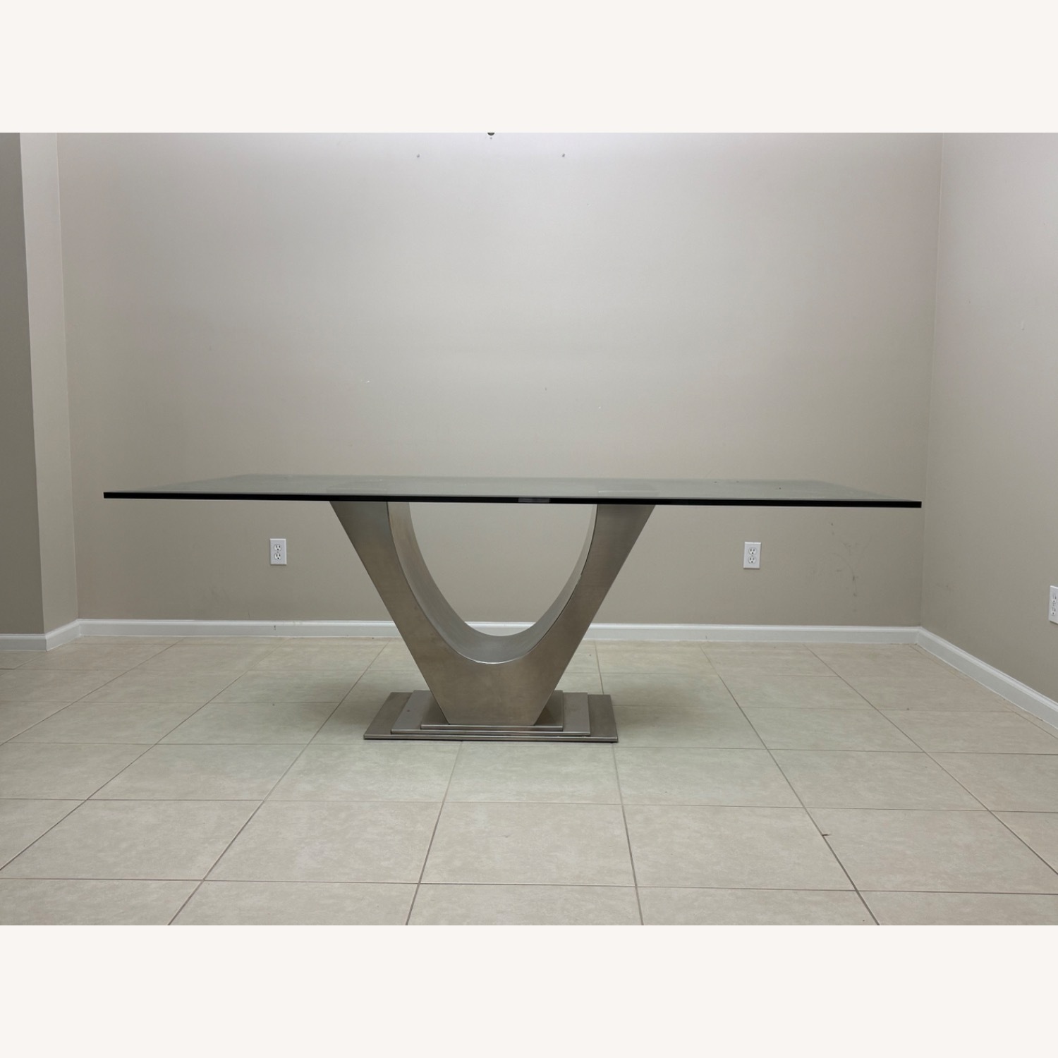 Glass Dining Table with Chrome Pedestal - image-1