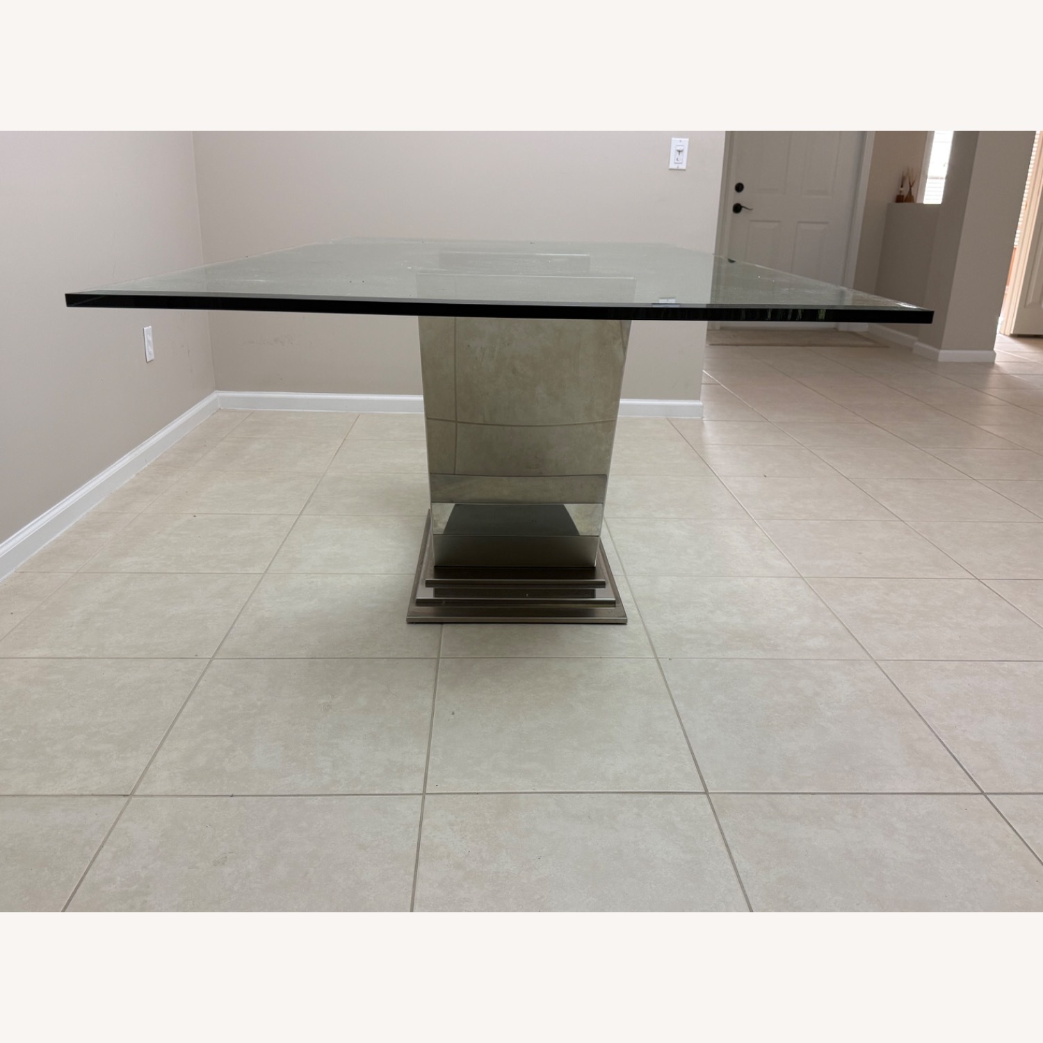 Glass Dining Table with Chrome Pedestal - image-6