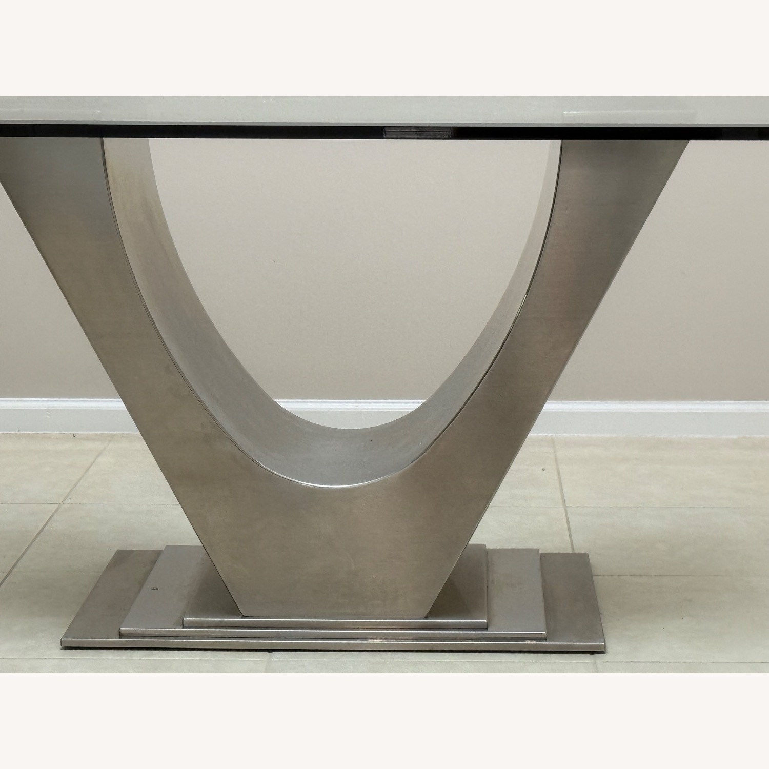 Glass Dining Table with Chrome Pedestal - image-5