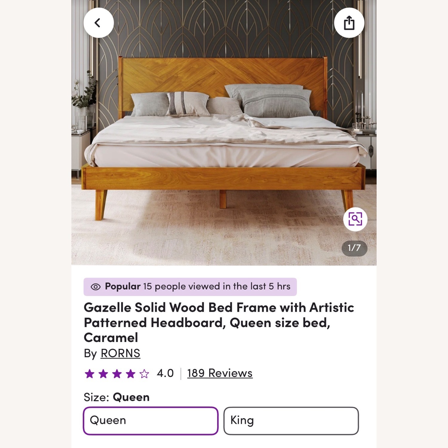Wayfair Rorns Light Brown Queen Bed - image-1