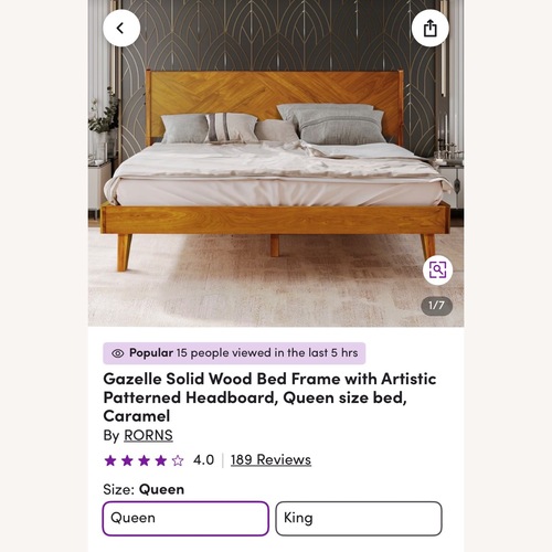 Used Wayfair Rorns Light Brown Queen Bed for sale on AptDeco