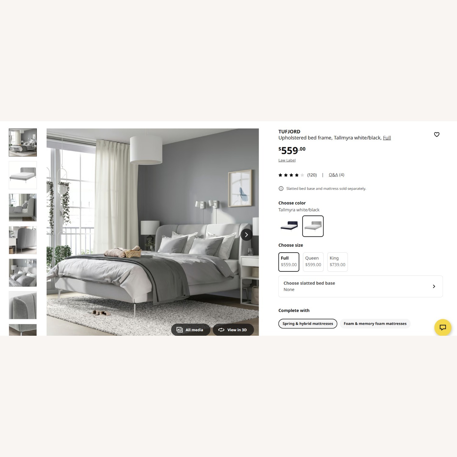 IKEA Light Gray Fabric Full Bed - image-4
