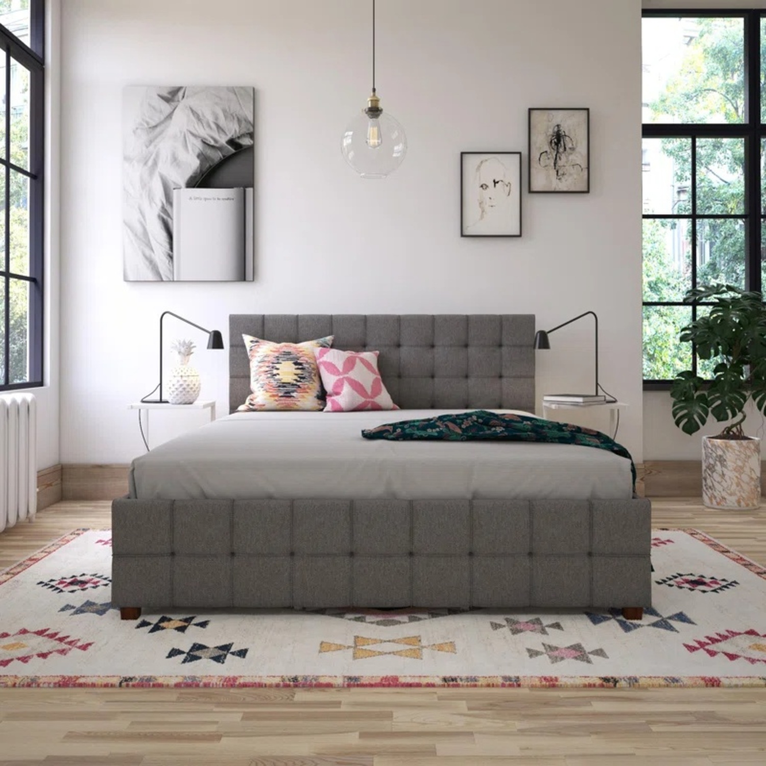 Wayfair Dark Gray Fabric Full Bed with 4 Drawers - image-6