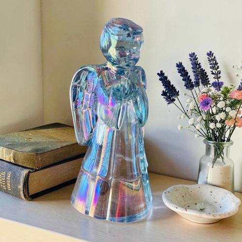 Used Vintage Fenton Blue Carnival Glass Guardian Angel for sale on AptDeco
