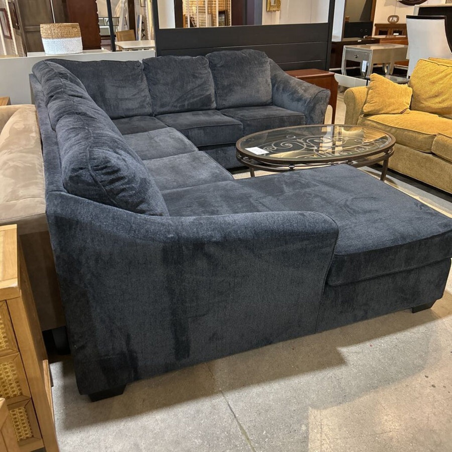3 Pc Plush Microfiber Sectional Dark Blue - image-2