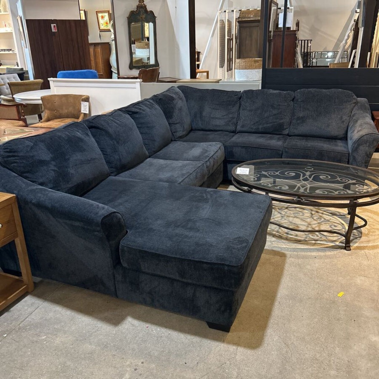 3 Pc Plush Microfiber Sectional Dark Blue - image-1