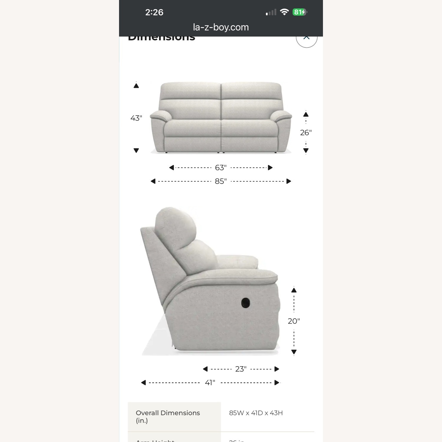 La-Z-Boy Roman Dark Gray Leather 2 Seater Sofa - image-2