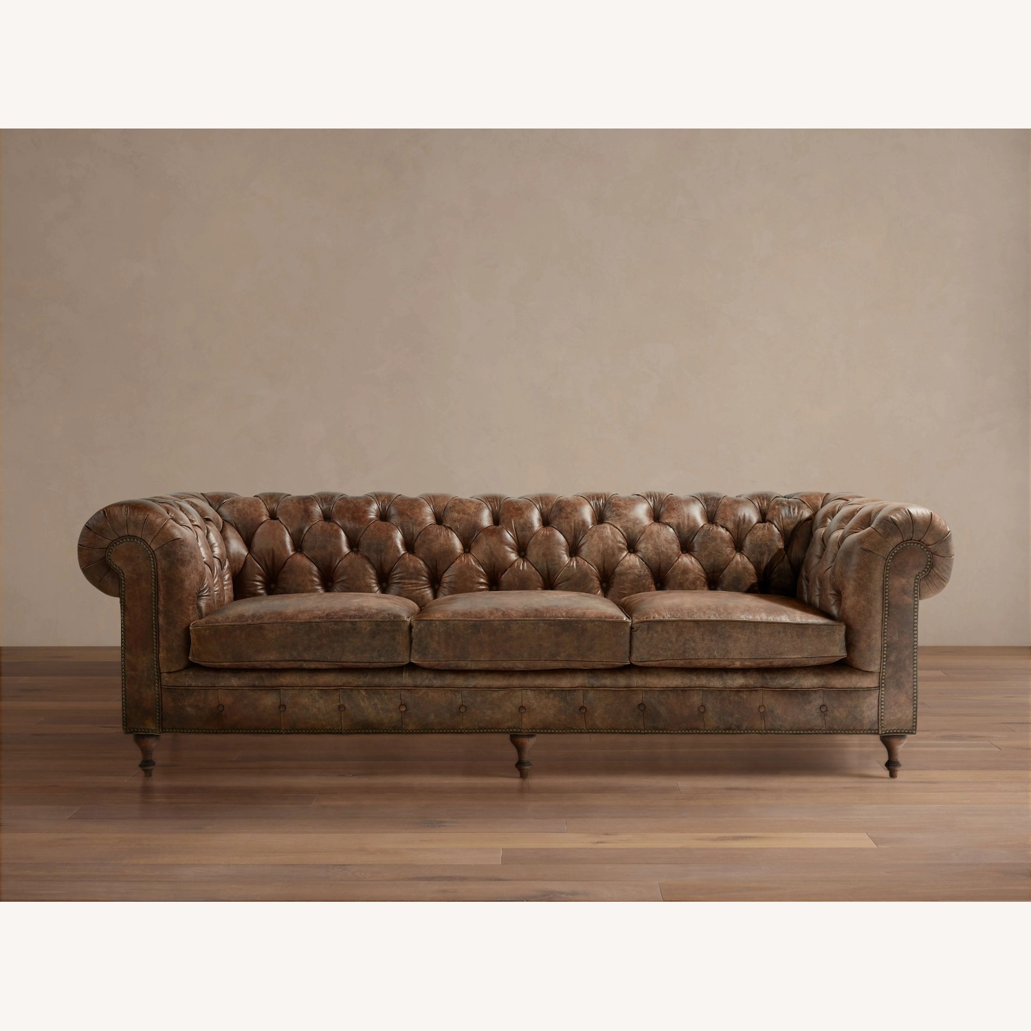Arhaus Light Brown Leather 3+ Seater Sofa - image-5