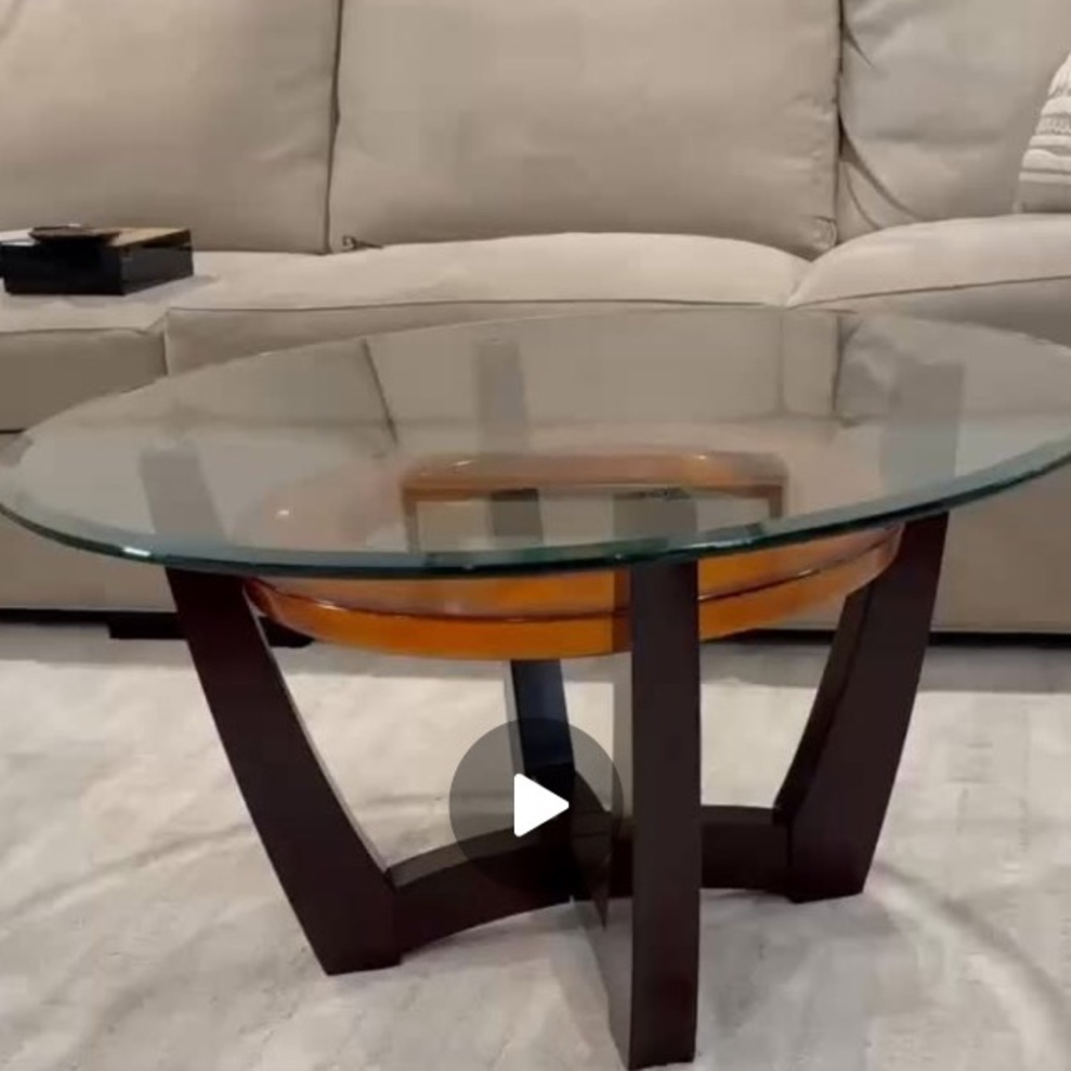 Glass Wood Coffee Table - image-1