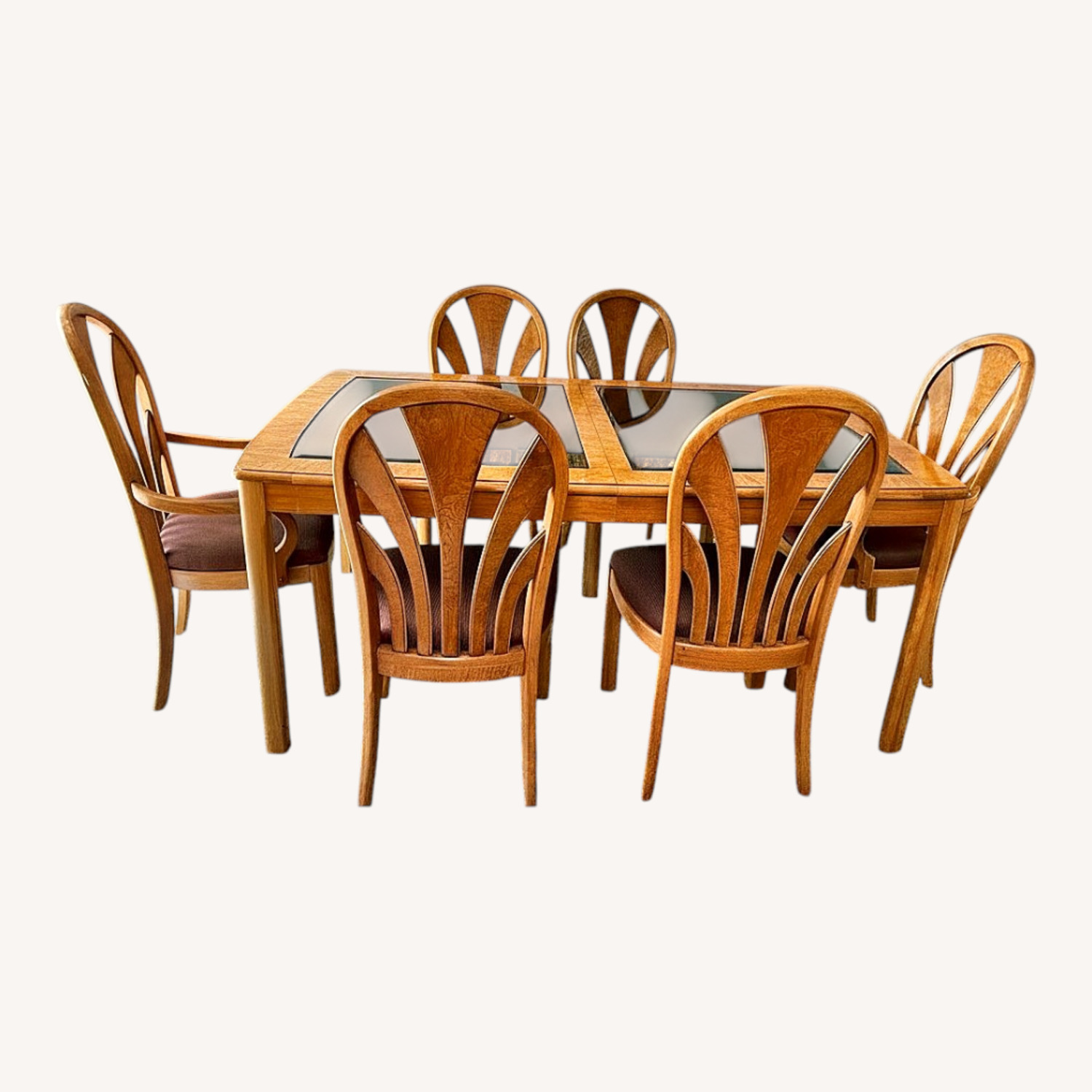 Light Brown Burled Wood and Glass Dining Set - image-0