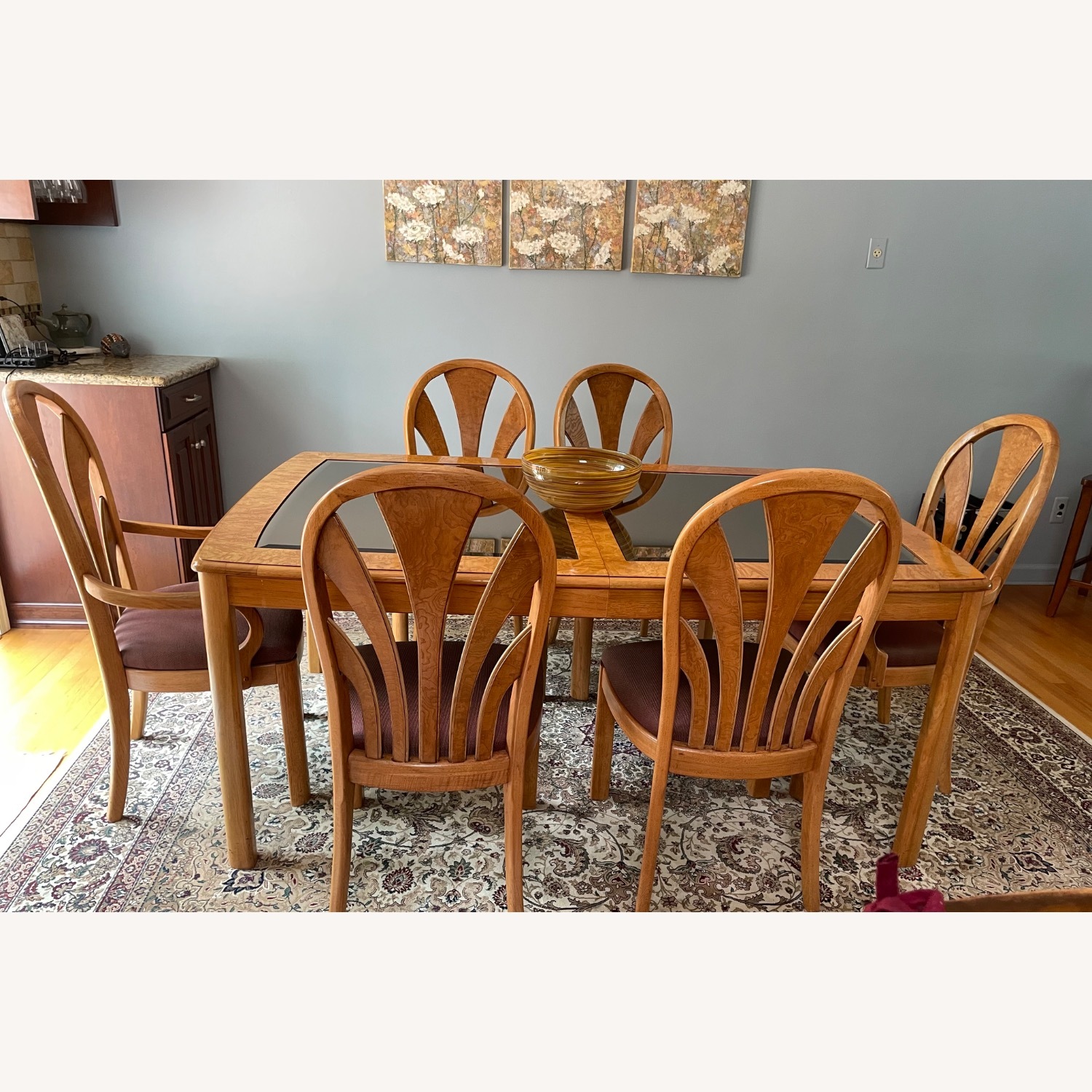 Light Brown Burled Wood and Glass Dining Set - image-2
