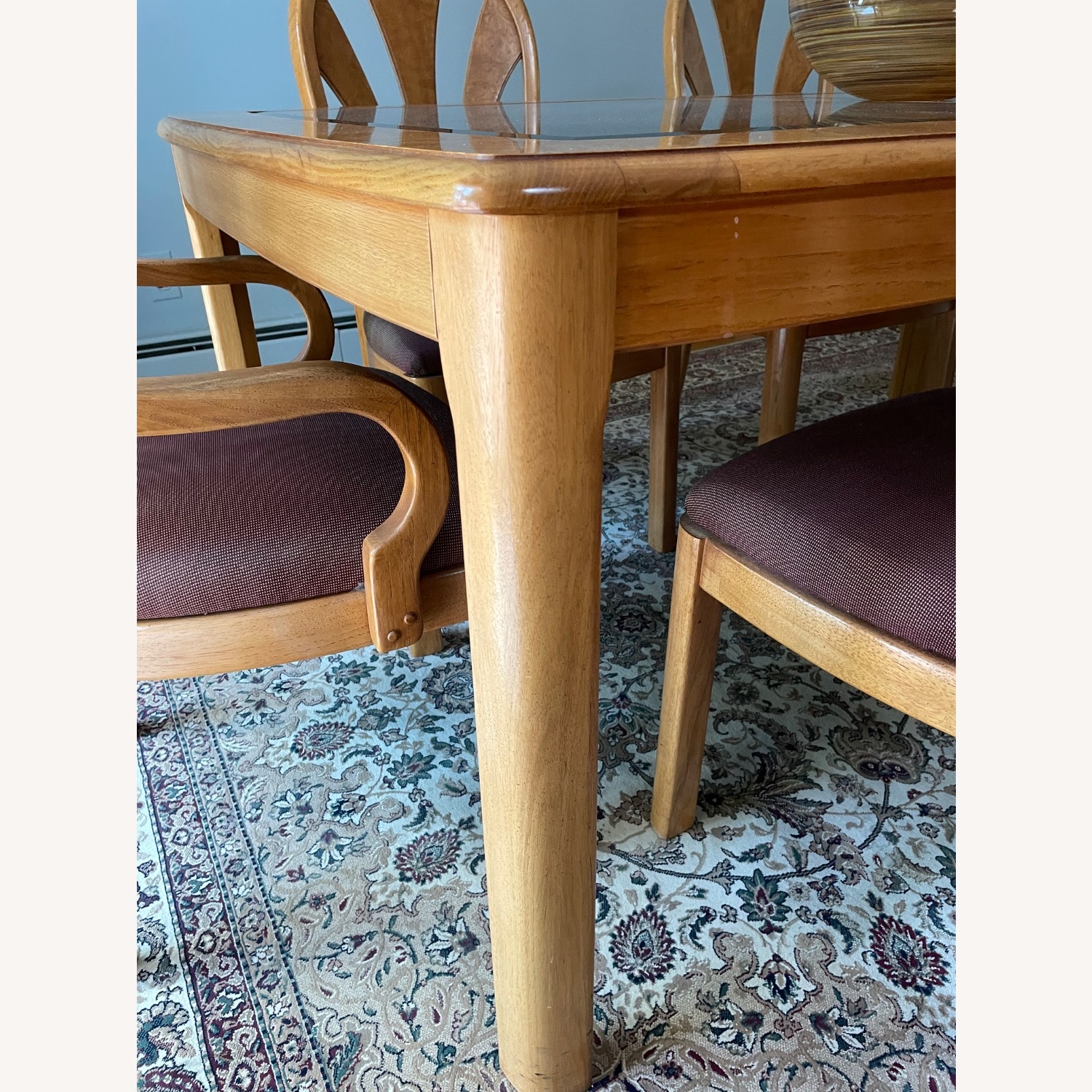 Light Brown Burled Wood and Glass Dining Set - image-4