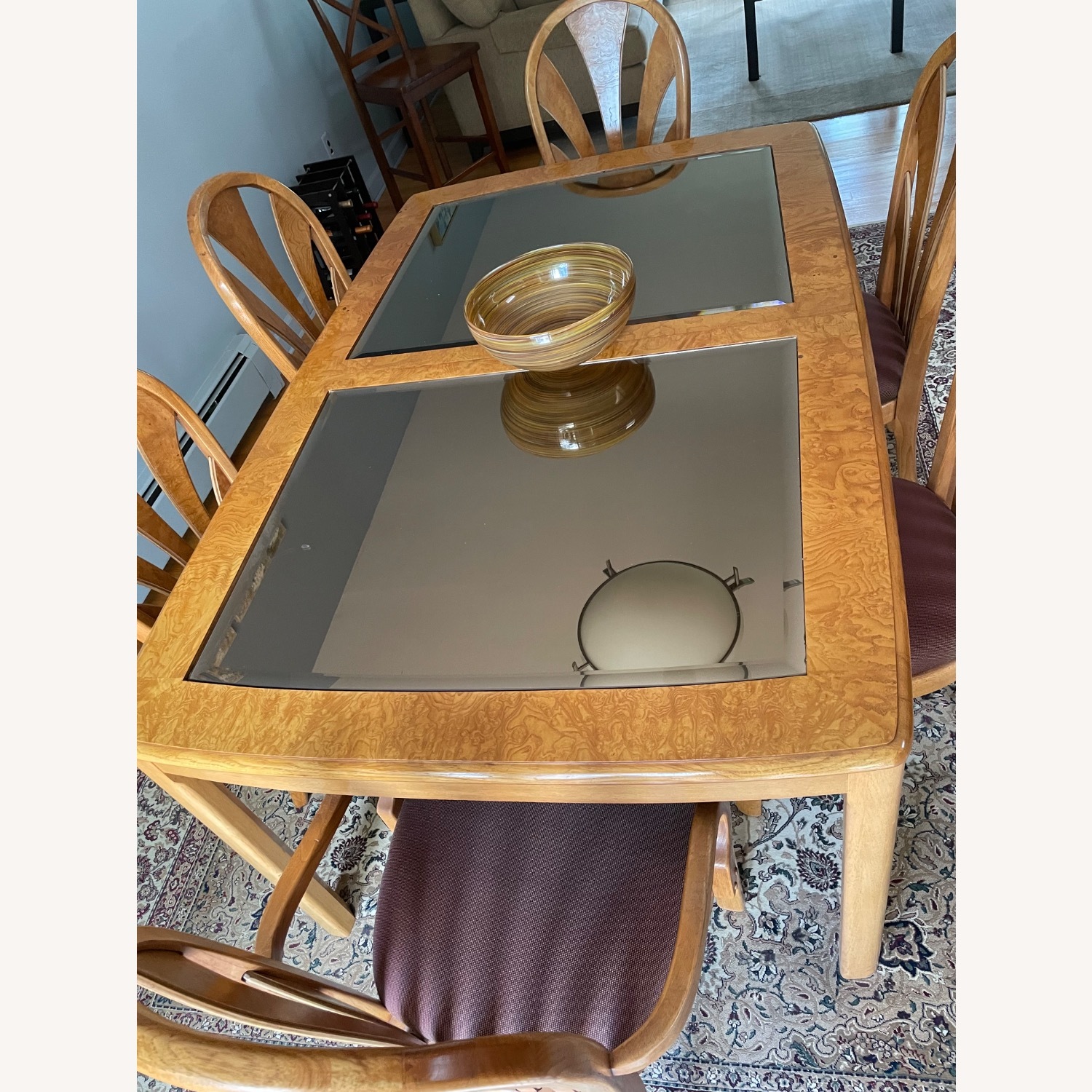 Light Brown Burled Wood and Glass Dining Set - image-5