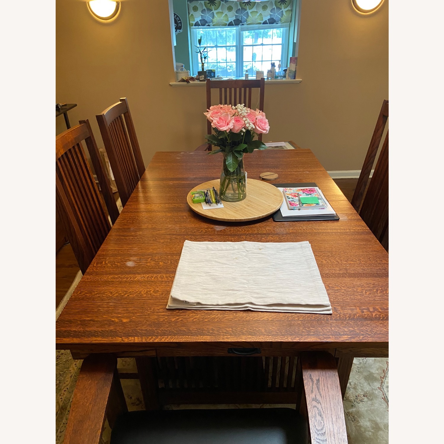 Raymour & Flanigan Dark Brown Wood Dining Table W 6 Chairs - image-3