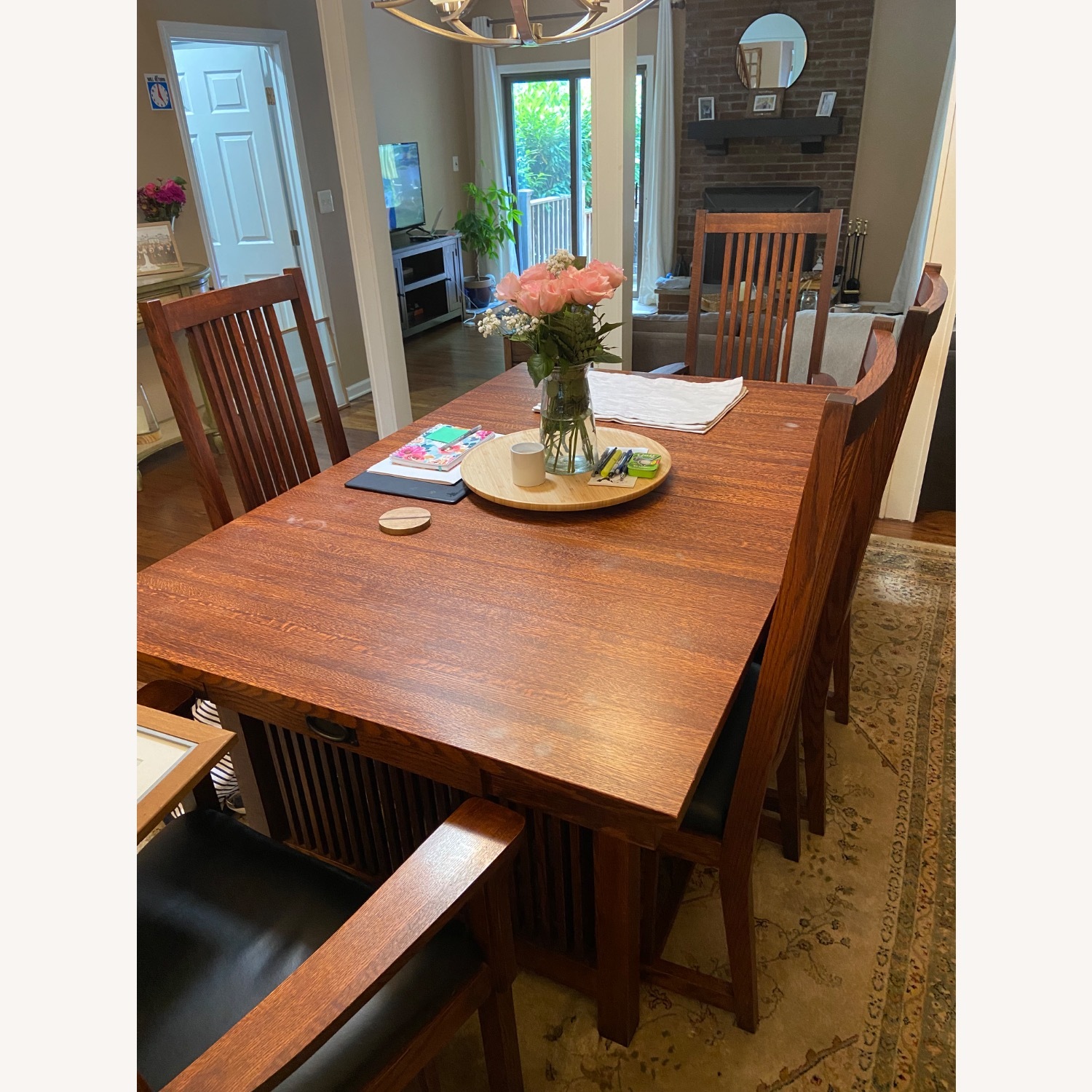 Raymour & Flanigan Dark Brown Wood Dining Table W 6 Chairs - image-1