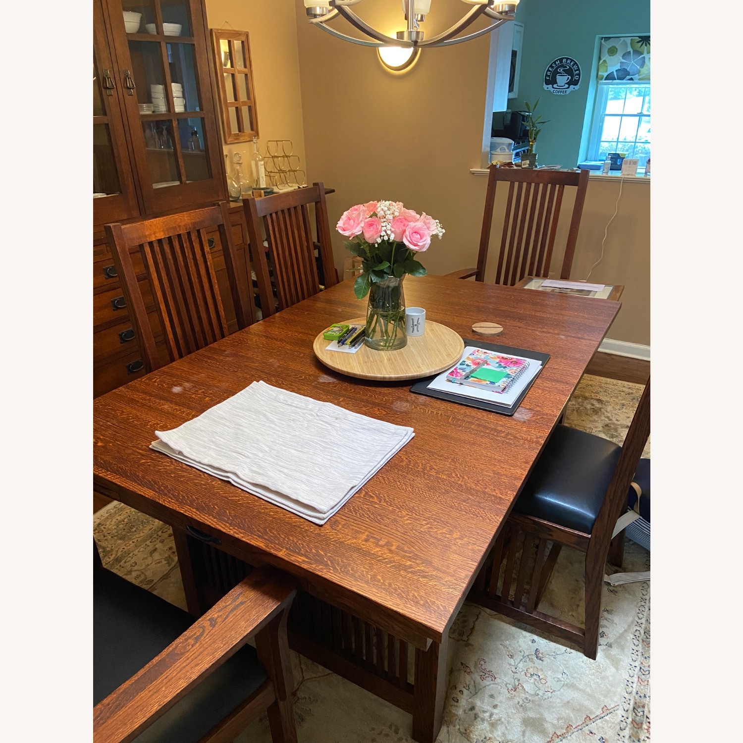 Raymour & Flanigan Dark Brown Wood Dining Table W 6 Chairs - image-4