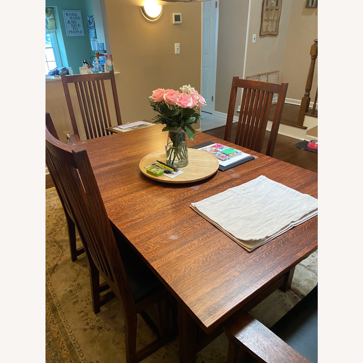 Raymour & Flanigan Dark Brown Wood Dining Table W 6 Chairs - image-2