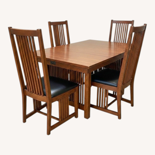 Used Raymour & Flanigan Dark Brown Wood Dining Table W 6 Chairs for sale on AptDeco