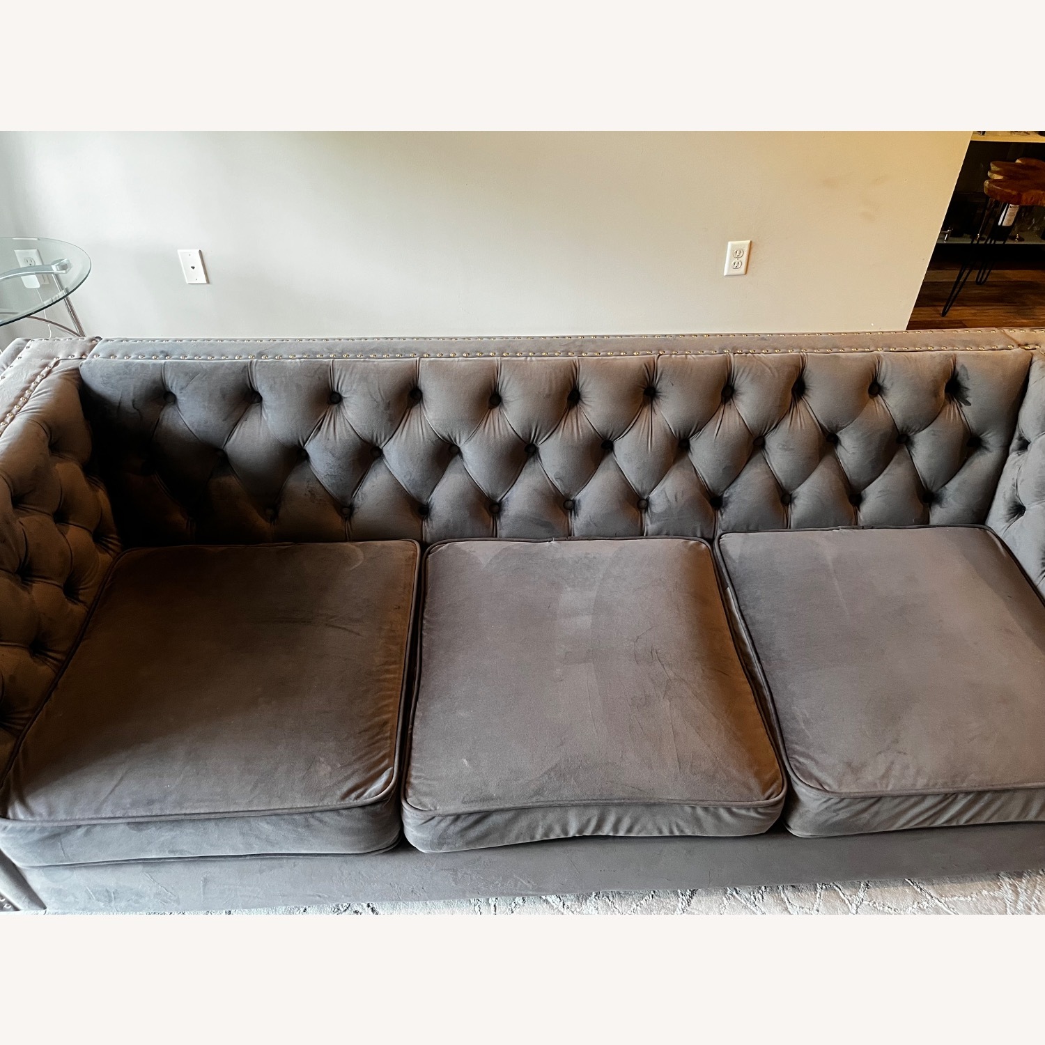 Amazon Gray Velvet 3 Seat Sofa - image-2