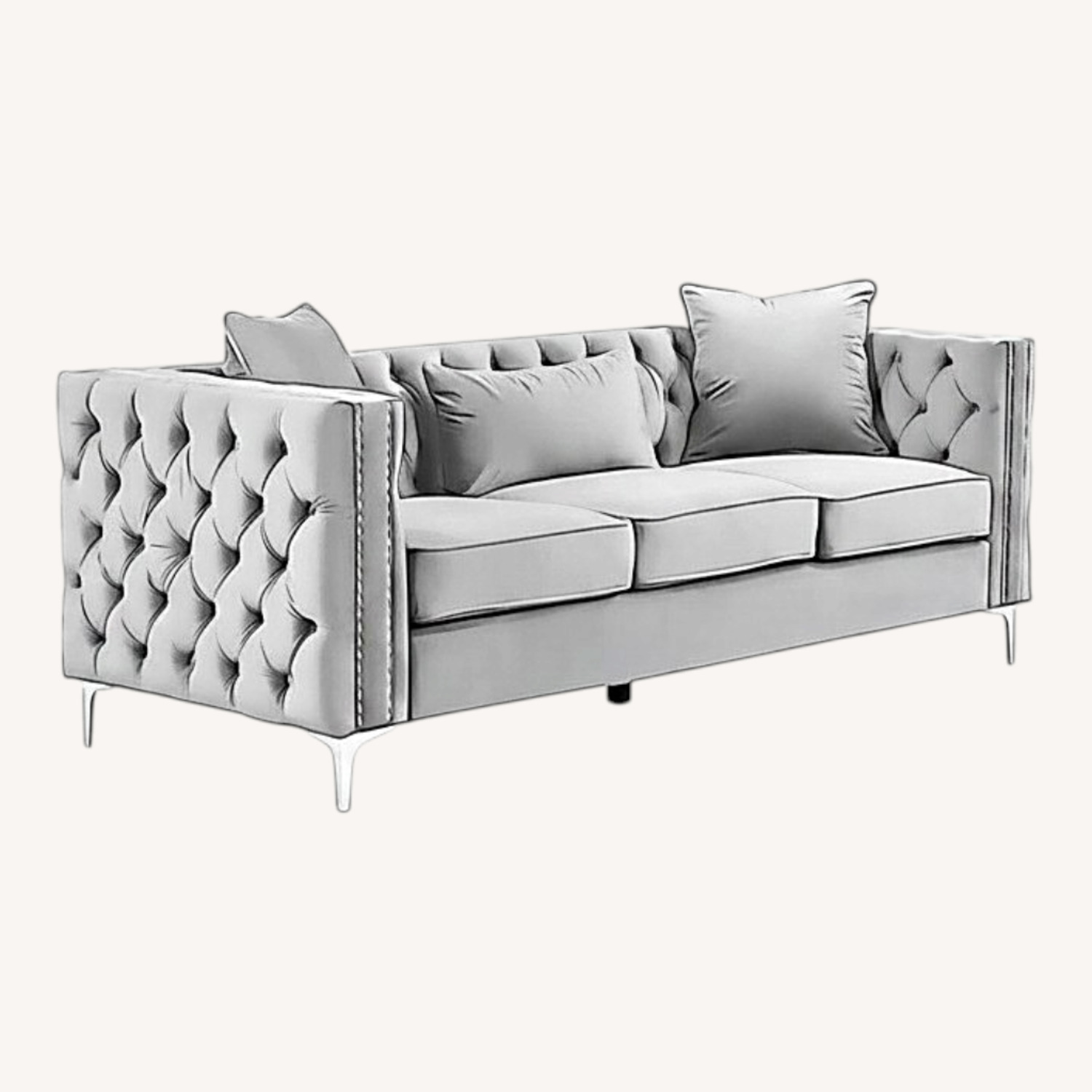 Amazon Gray Velvet 3 Seat Sofa - image-0