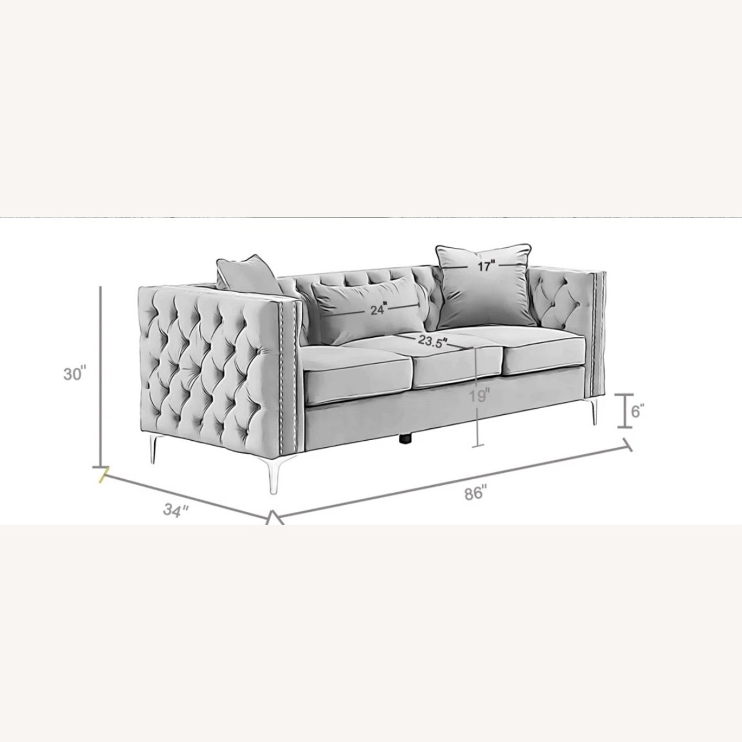 Amazon Gray Velvet 3 Seat Sofa - image-12
