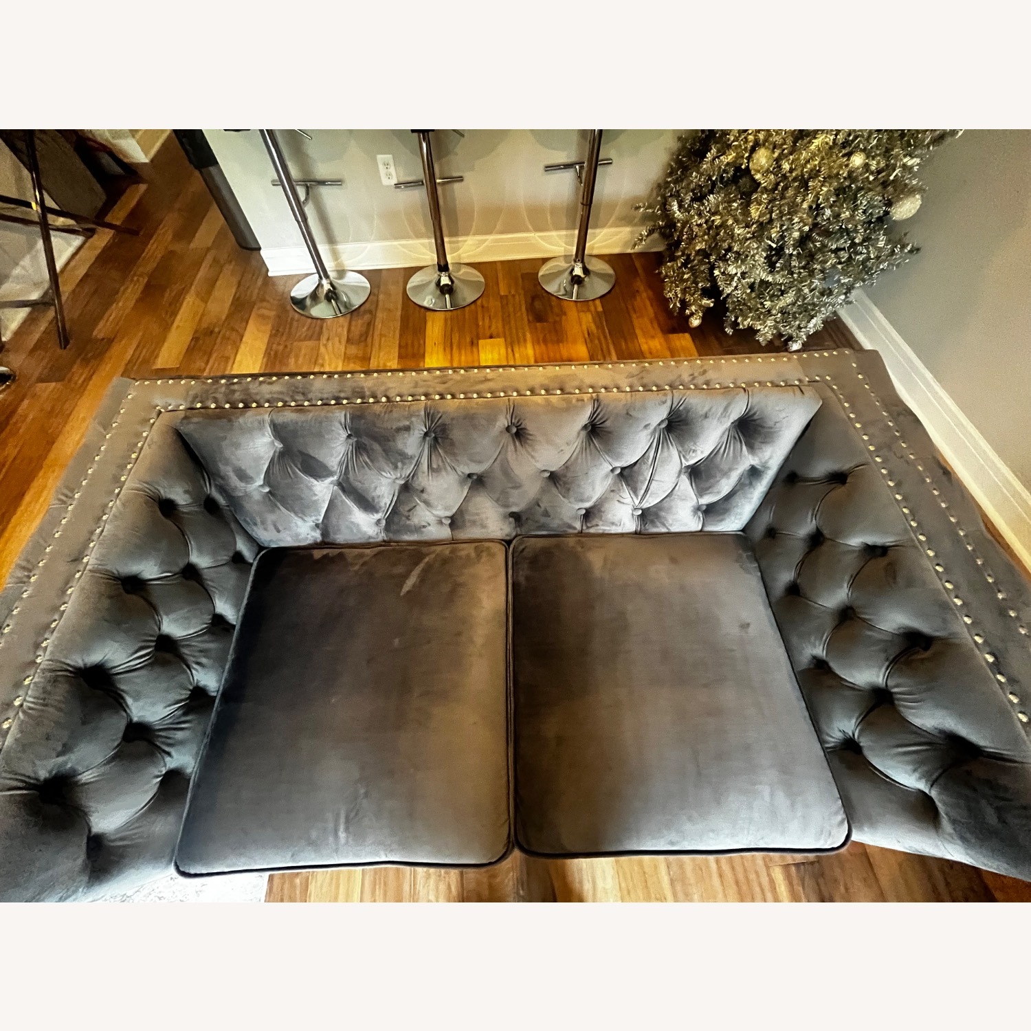 Amazon Dark Gray Velvet Loveseat - image-4