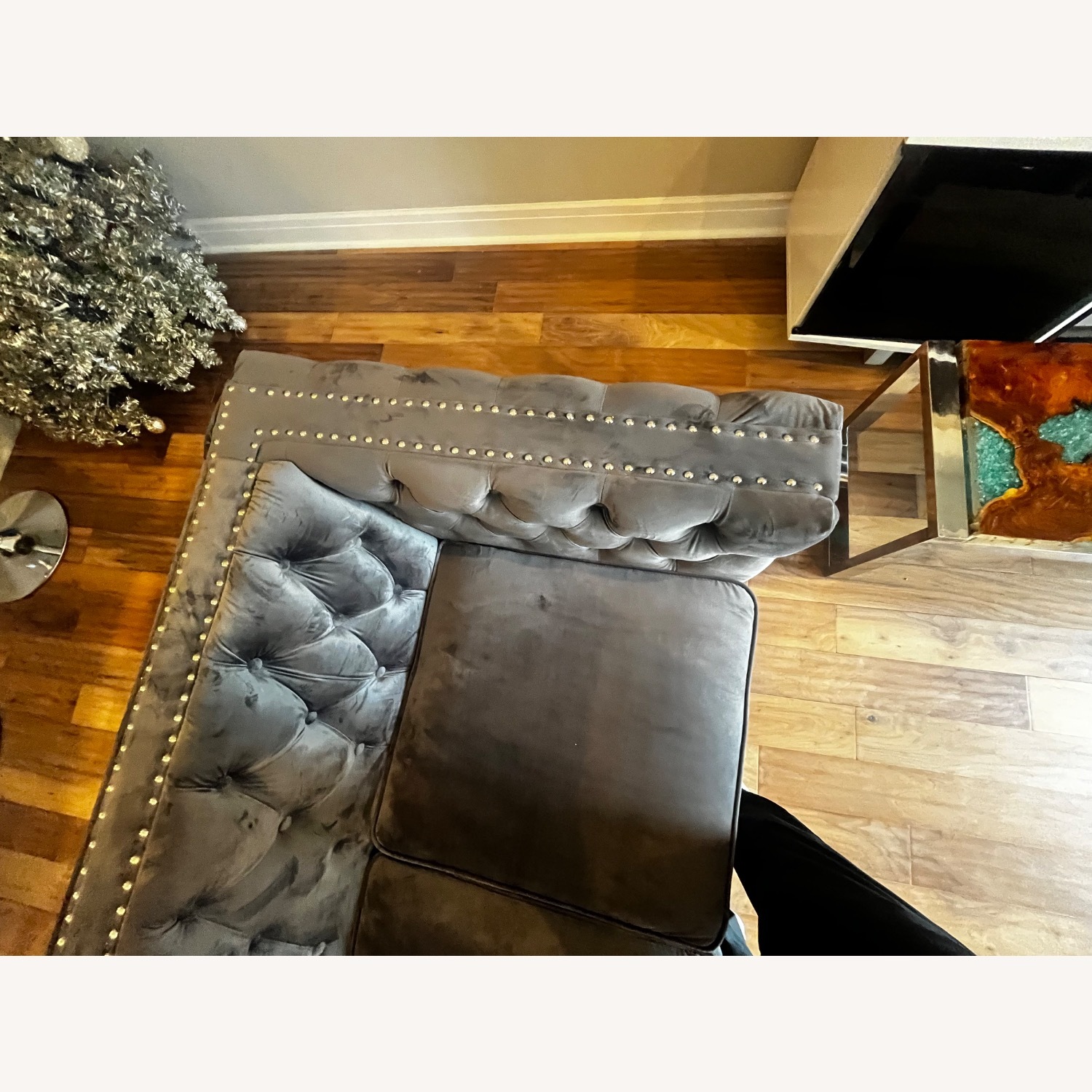 Amazon Dark Gray Velvet Loveseat - image-8
