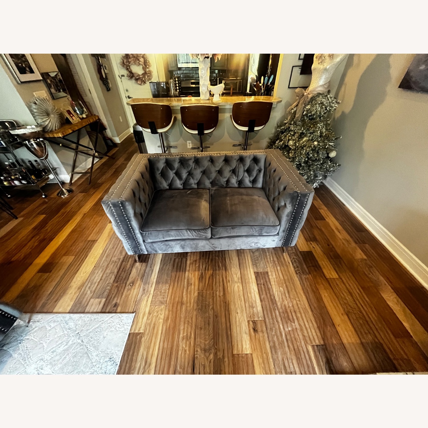 Amazon Dark Gray Velvet Loveseat - image-1