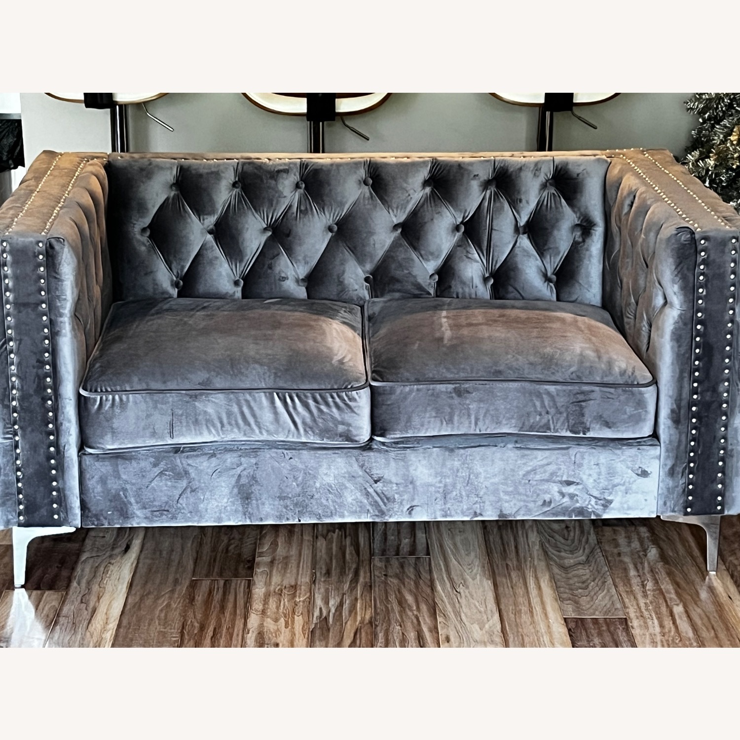 Amazon Dark Gray Velvet Loveseat - image-2
