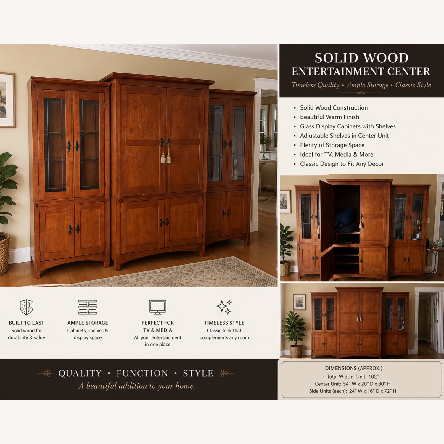 Solid Wood Mission Style Entertainment Center - image-3