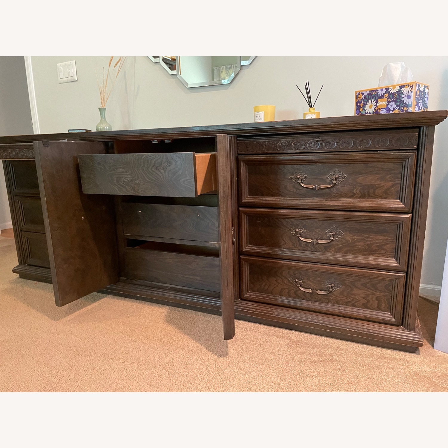 Vintage Dark Brown Wood Dresser - image-5