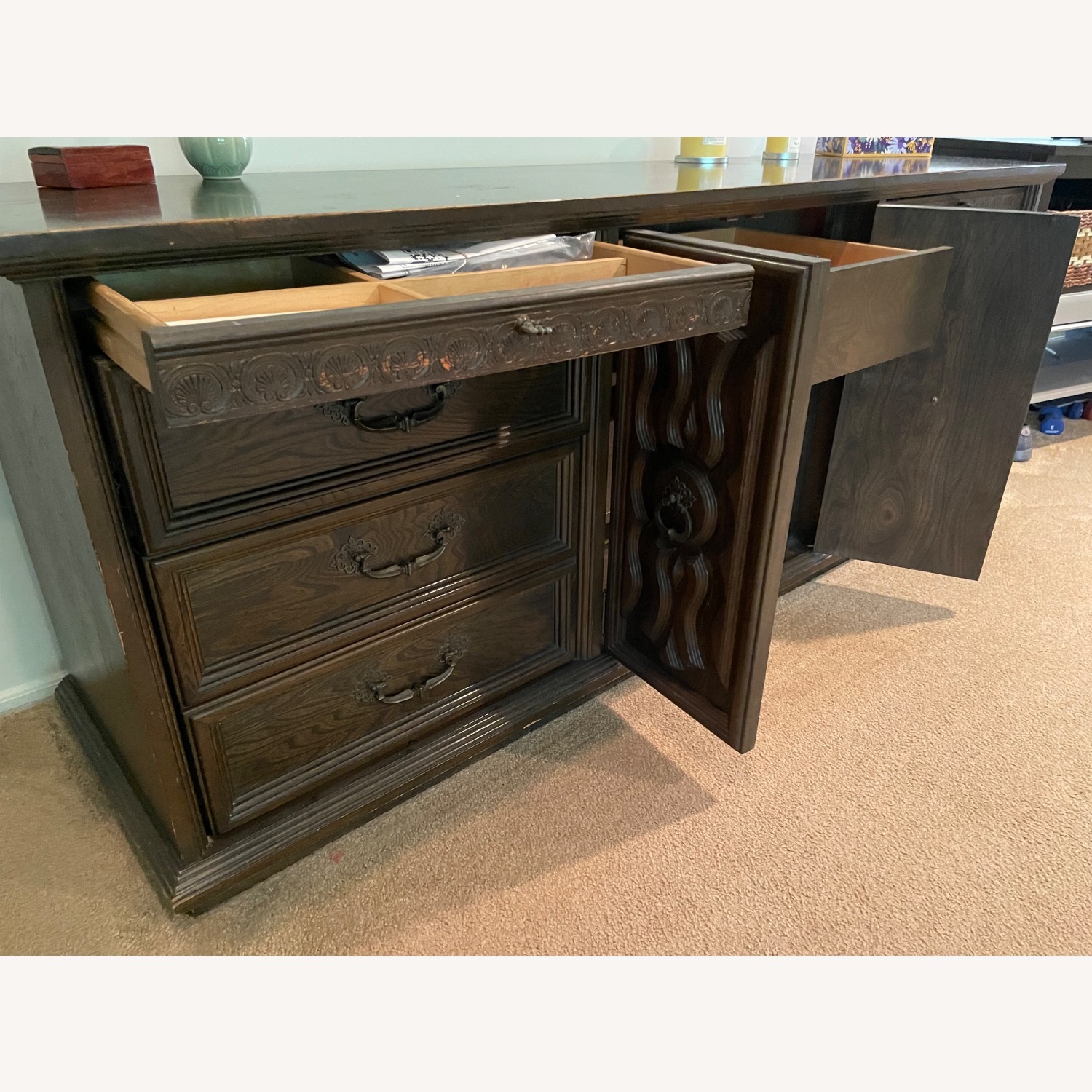 Vintage Dark Brown Wood Dresser - image-4