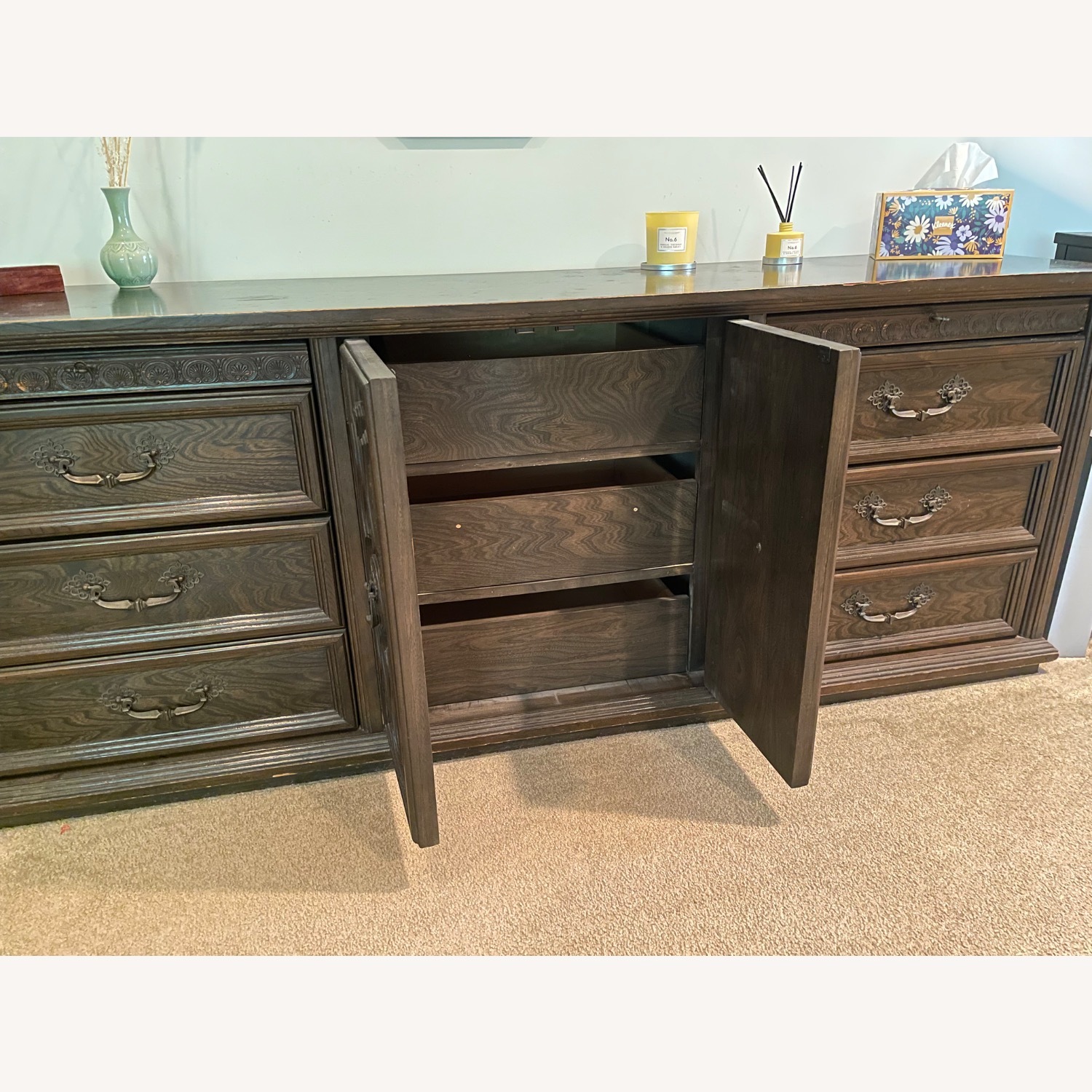 Vintage Dark Brown Wood Dresser - image-3