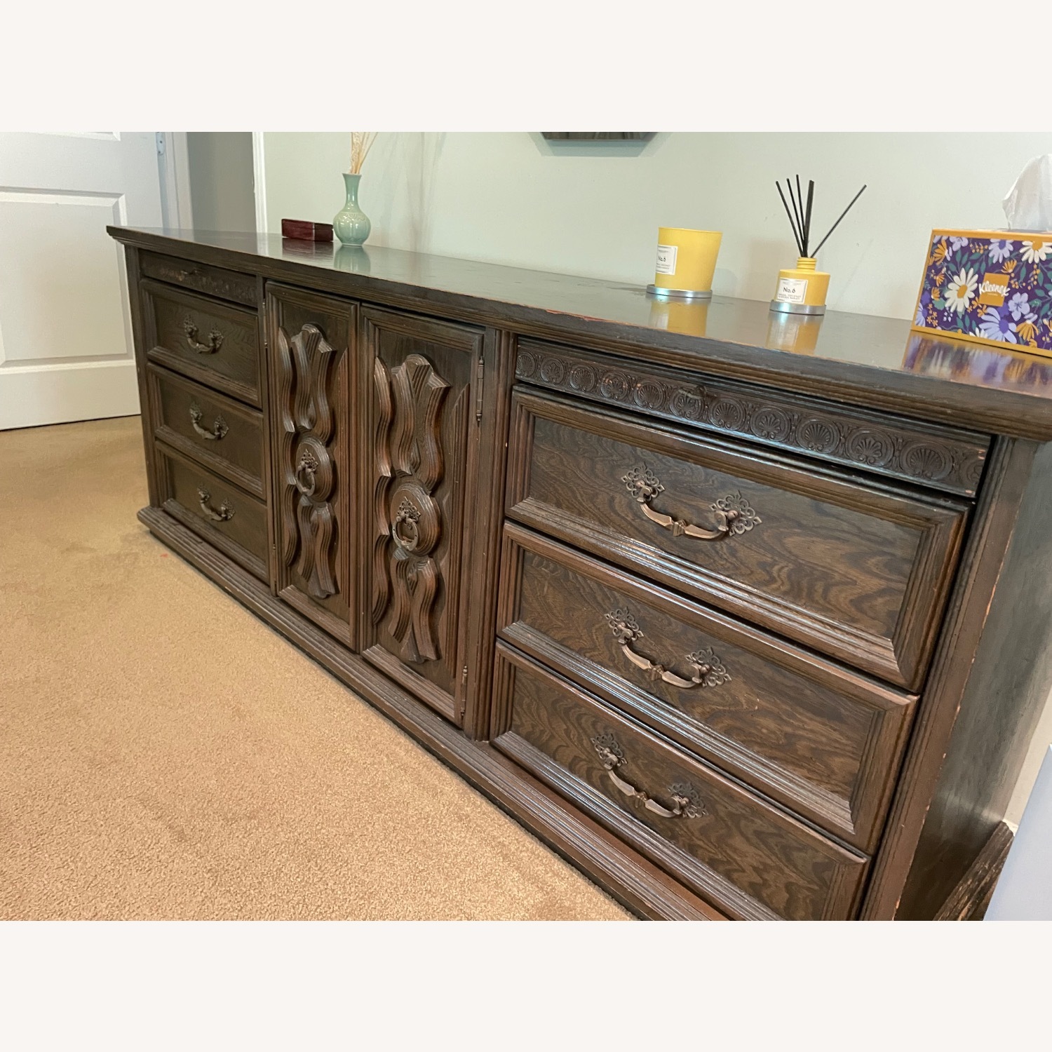 Vintage Dark Brown Wood Dresser - image-1