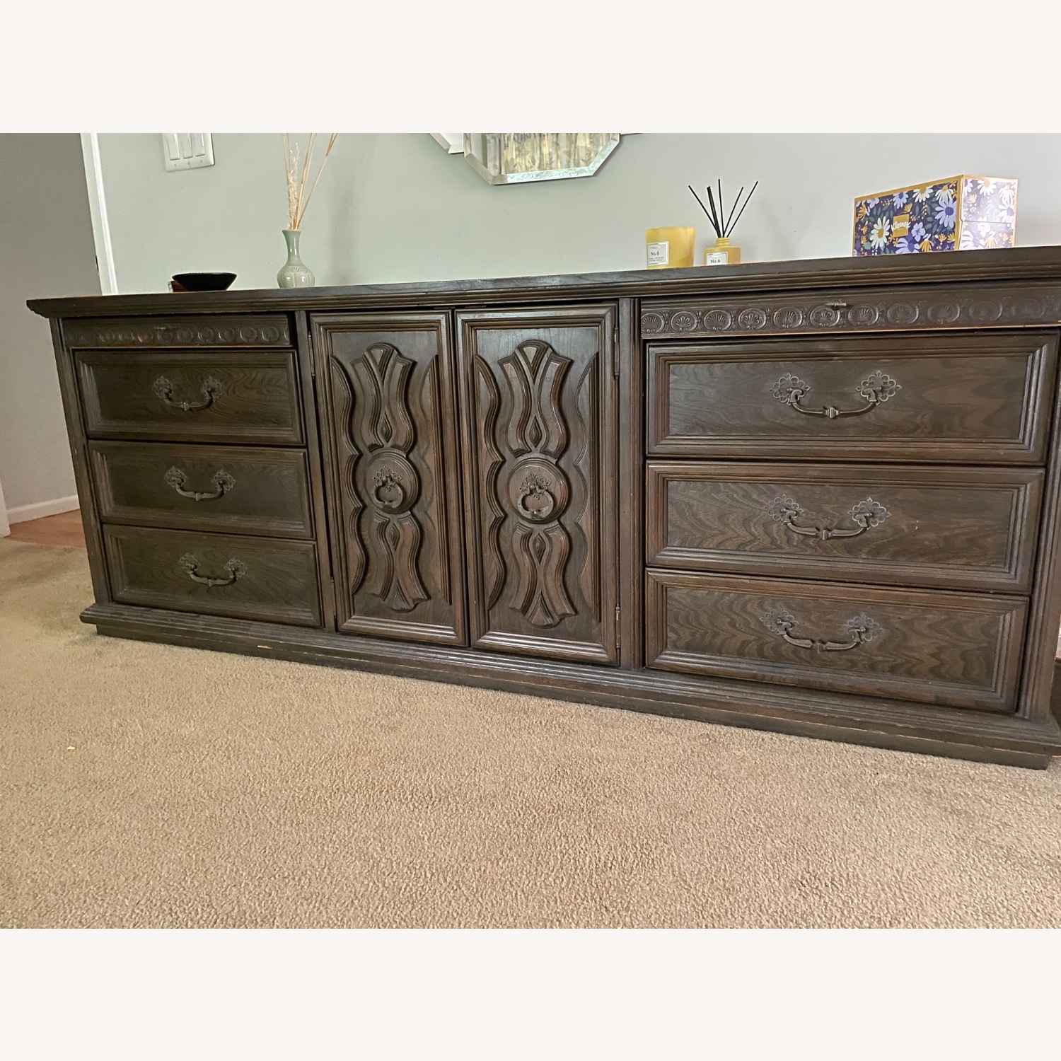 Vintage Dark Brown Wood Dresser - image-7