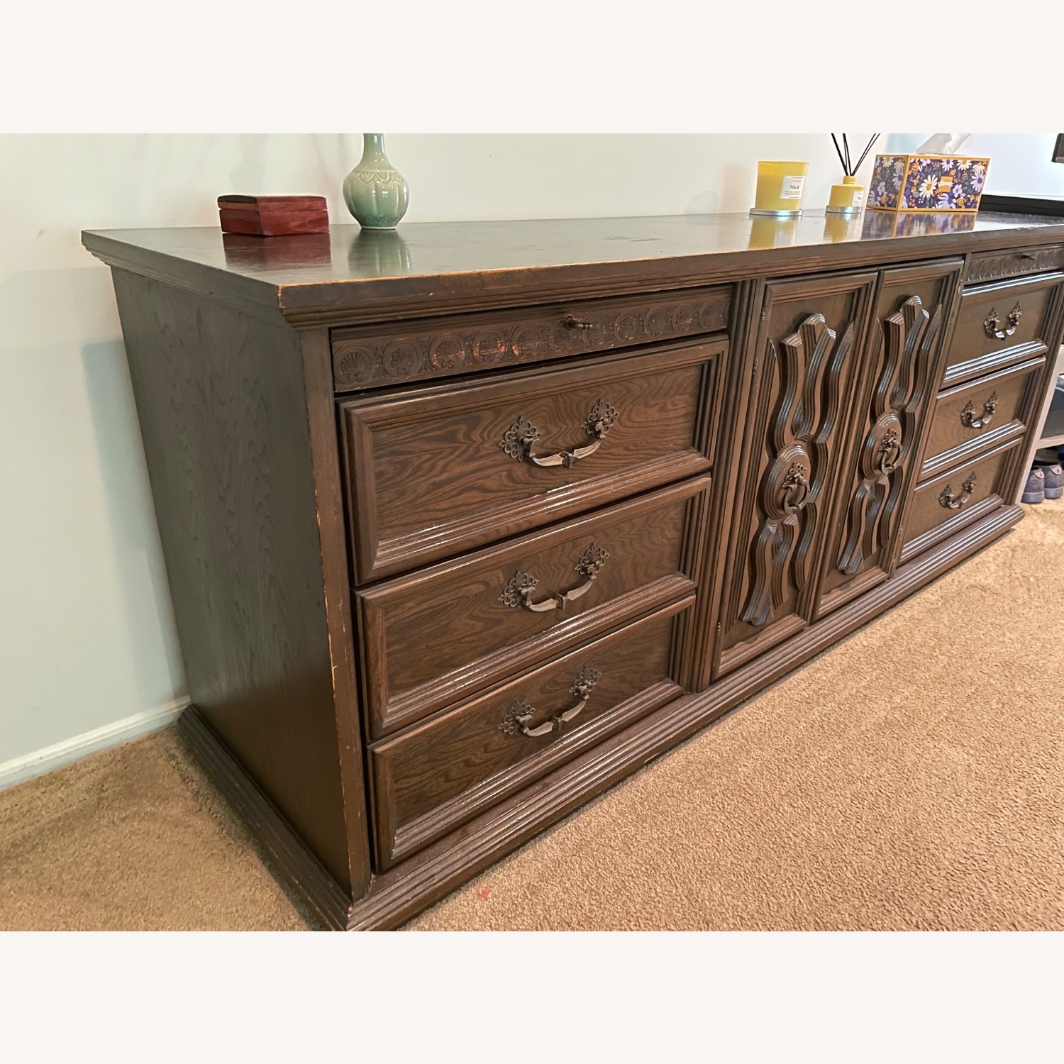 Vintage Dark Brown Wood Dresser - image-2