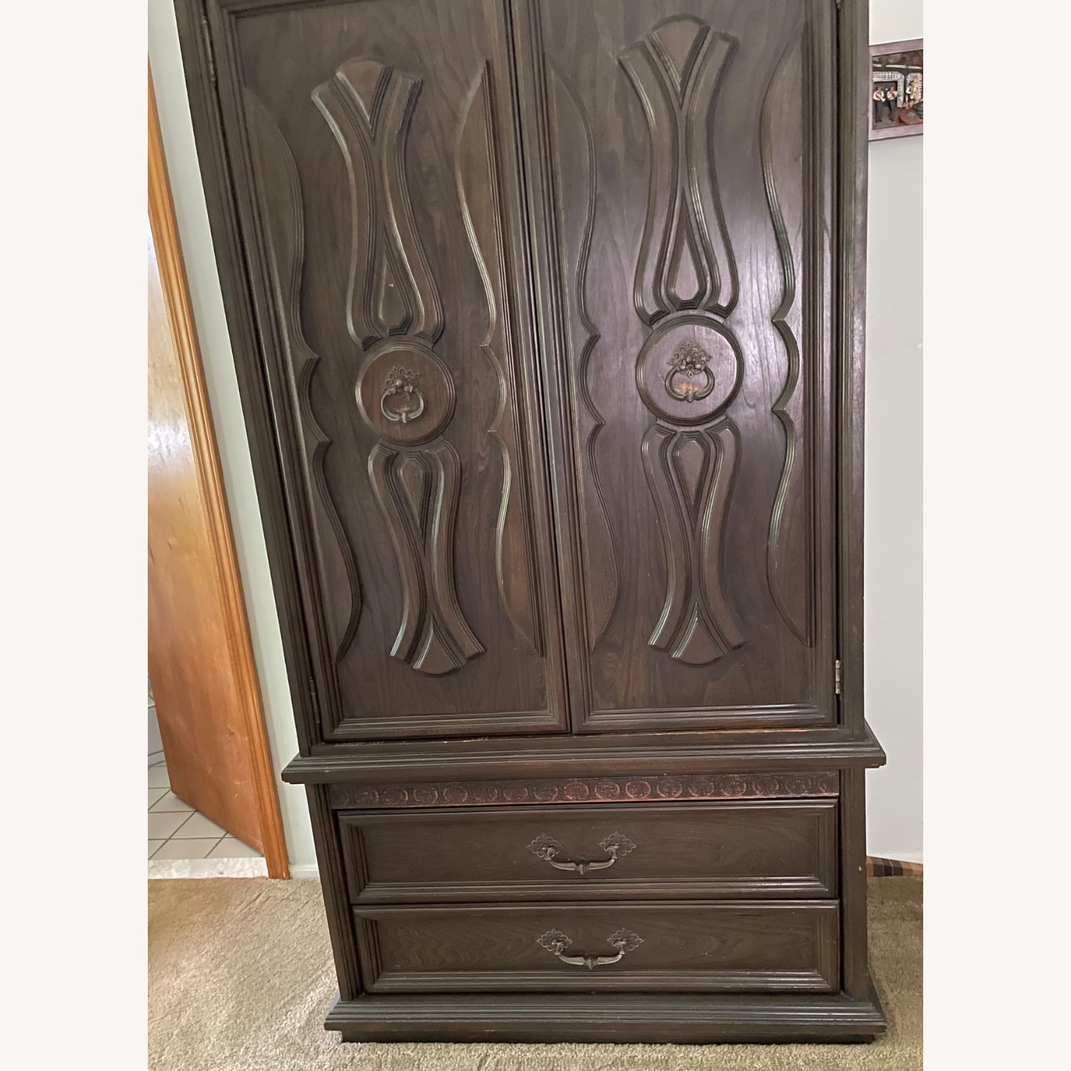 Vintage Dark Brown Wood Armoire - image-1