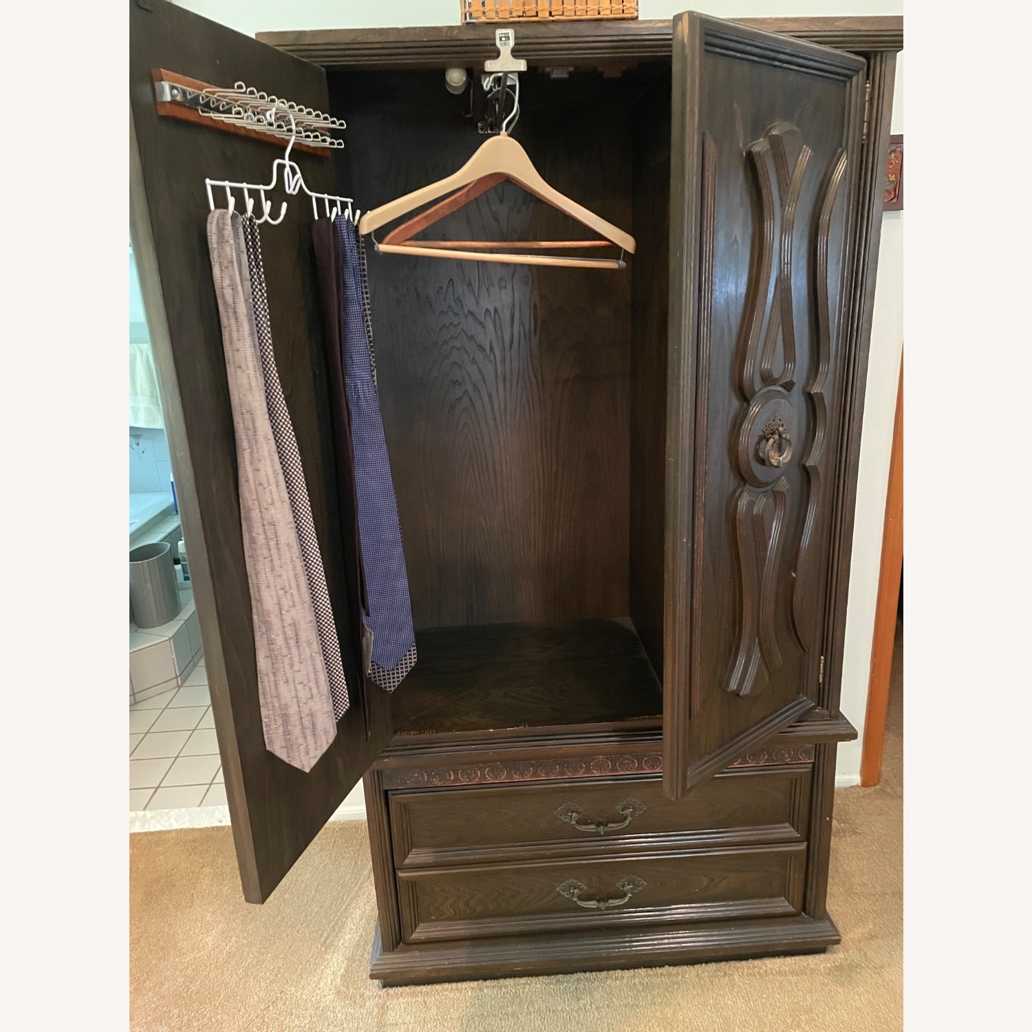 Vintage Dark Brown Wood Armoire - image-3