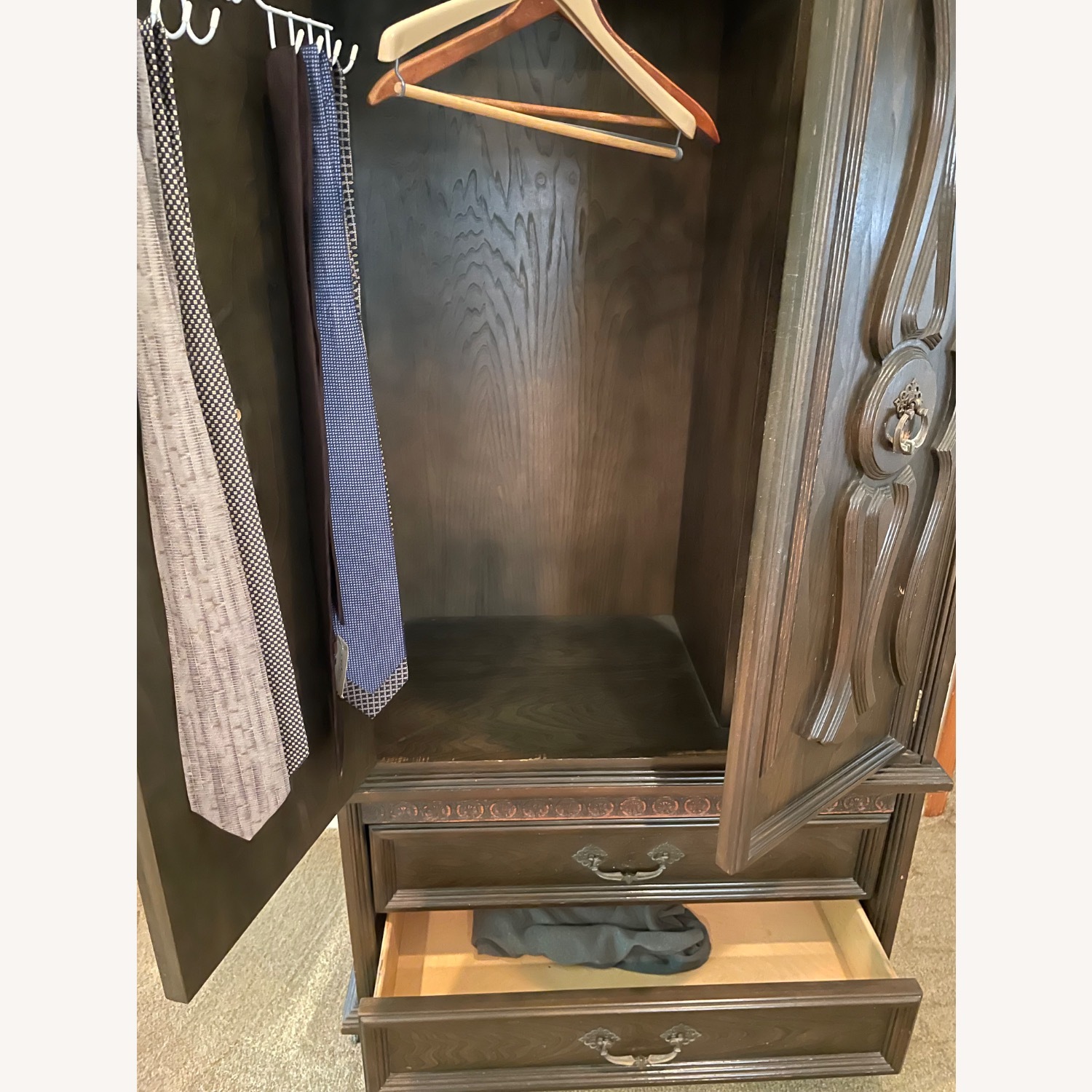 Vintage Dark Brown Wood Armoire - image-2