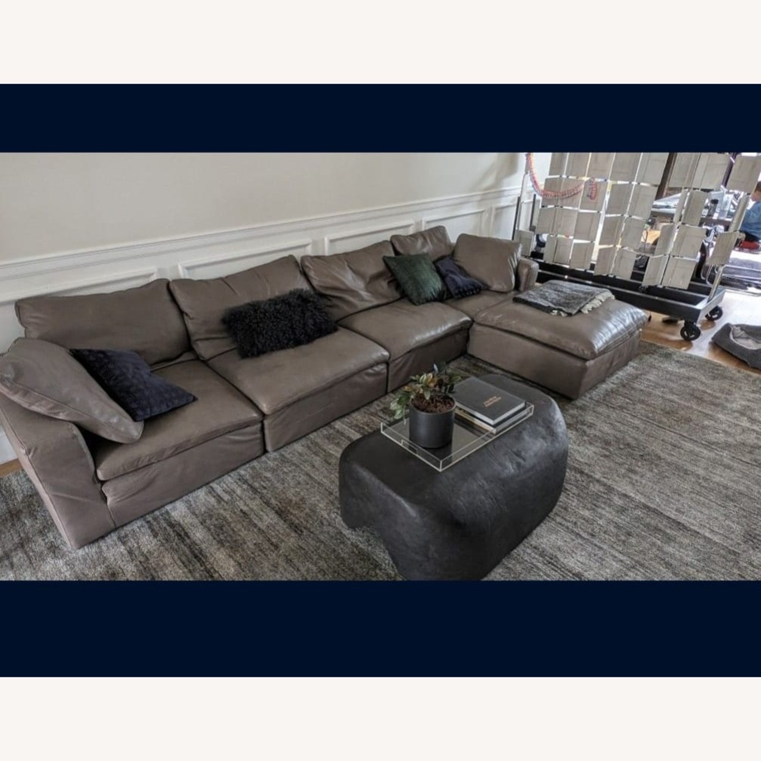 Restoration Hardware Light Leather Couch - image-3