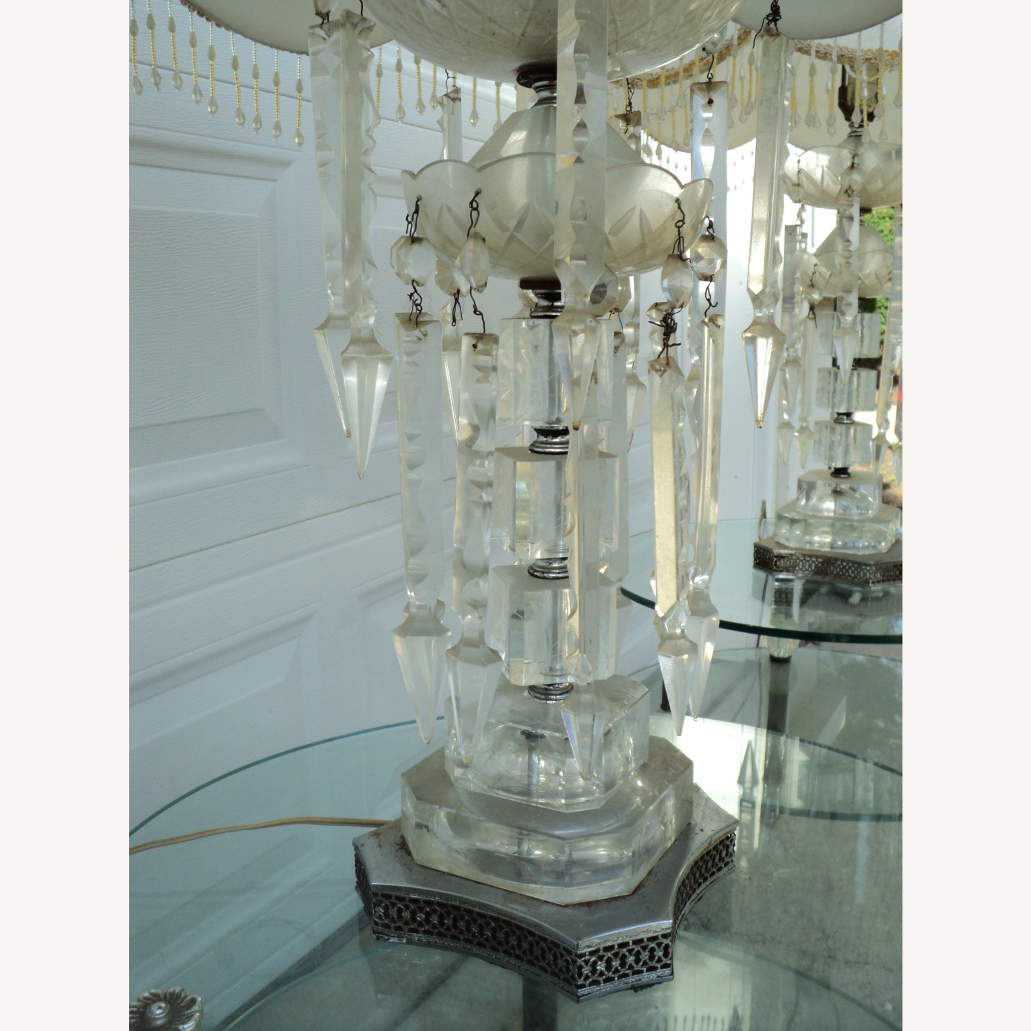 1960s Victorian Floral Crystal Lamps - Pair - image-9
