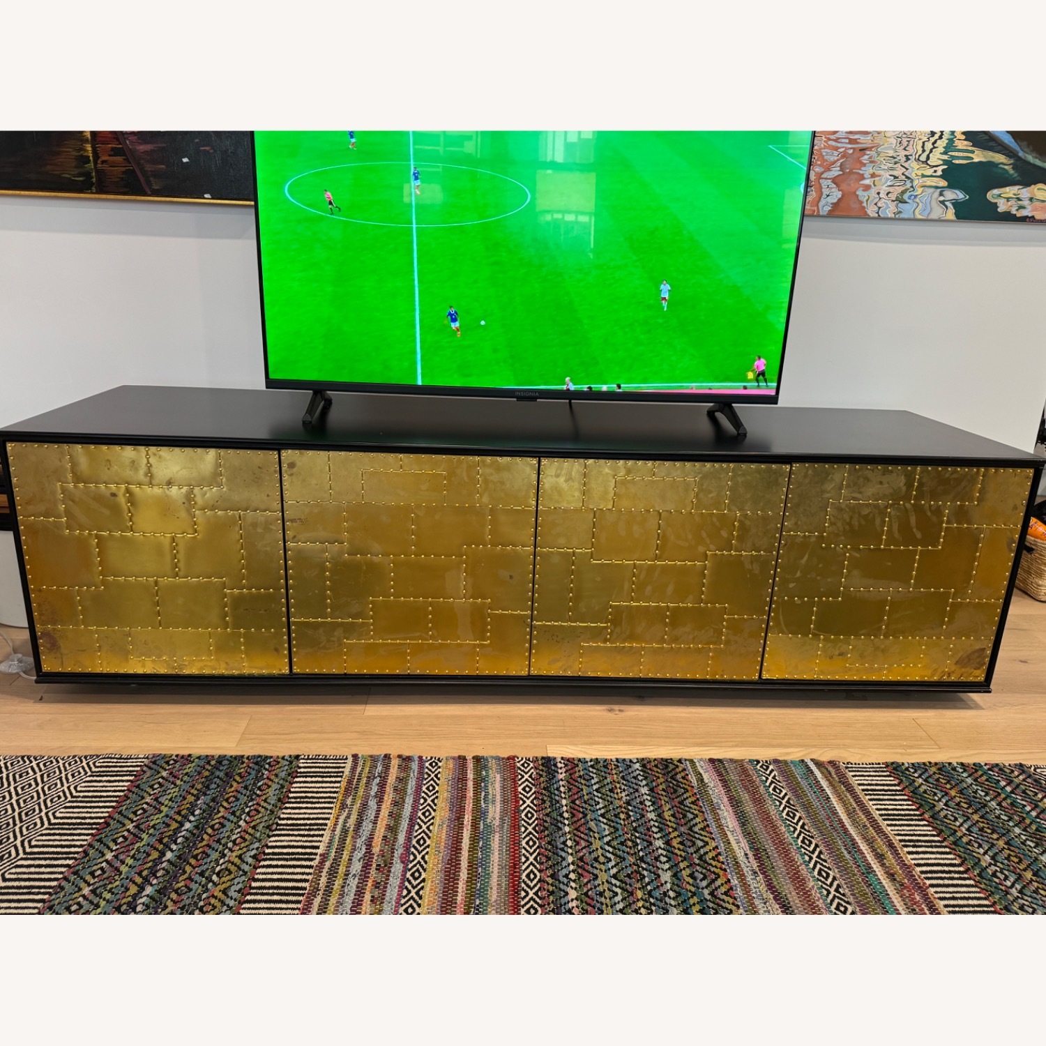 Vintage Black & Copper Wood Credenza - image-1