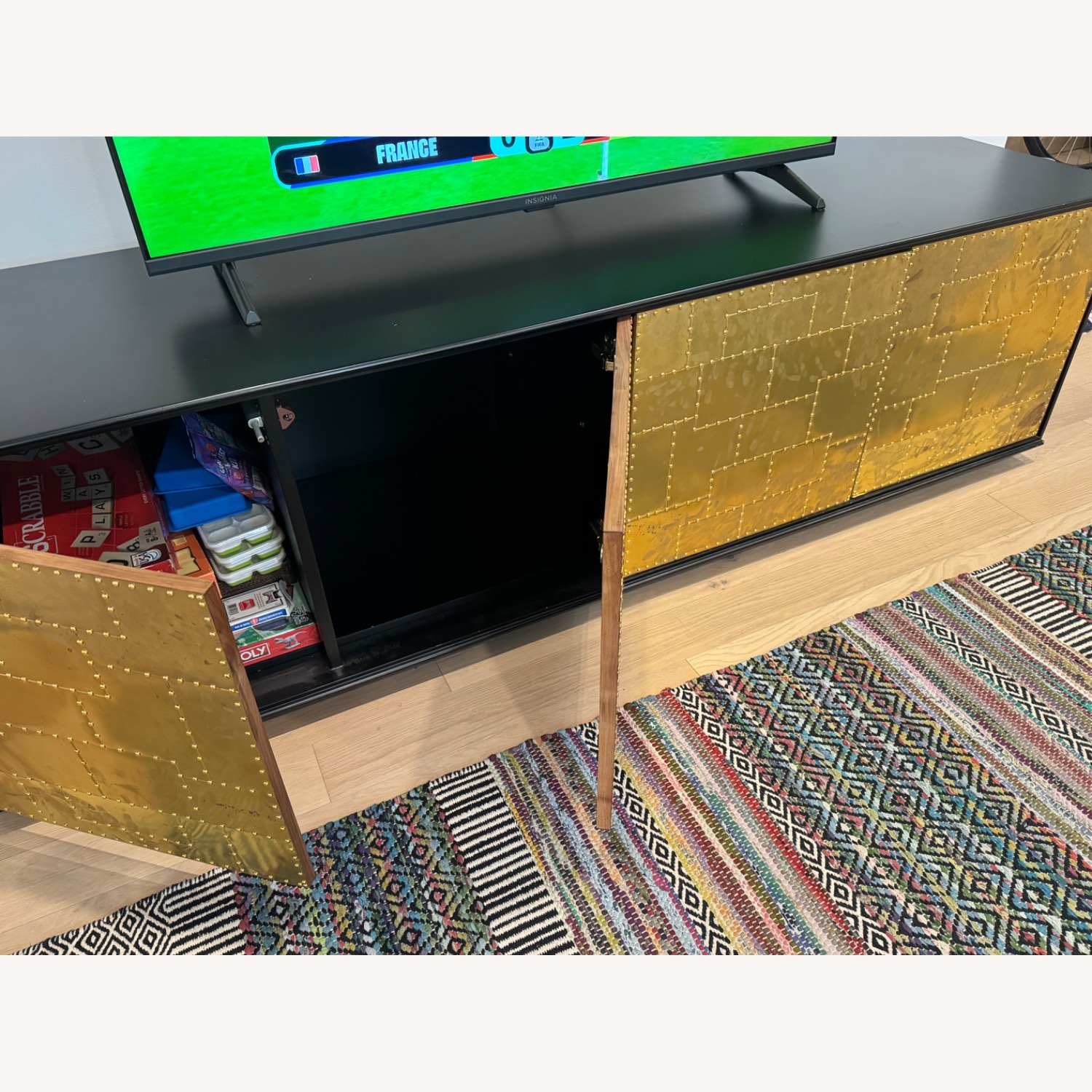 Vintage Black & Copper Wood Credenza - image-3