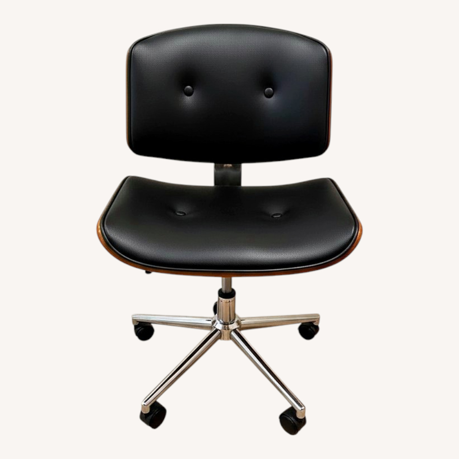 Black Leather Office Chair with Wood Backing - image-0